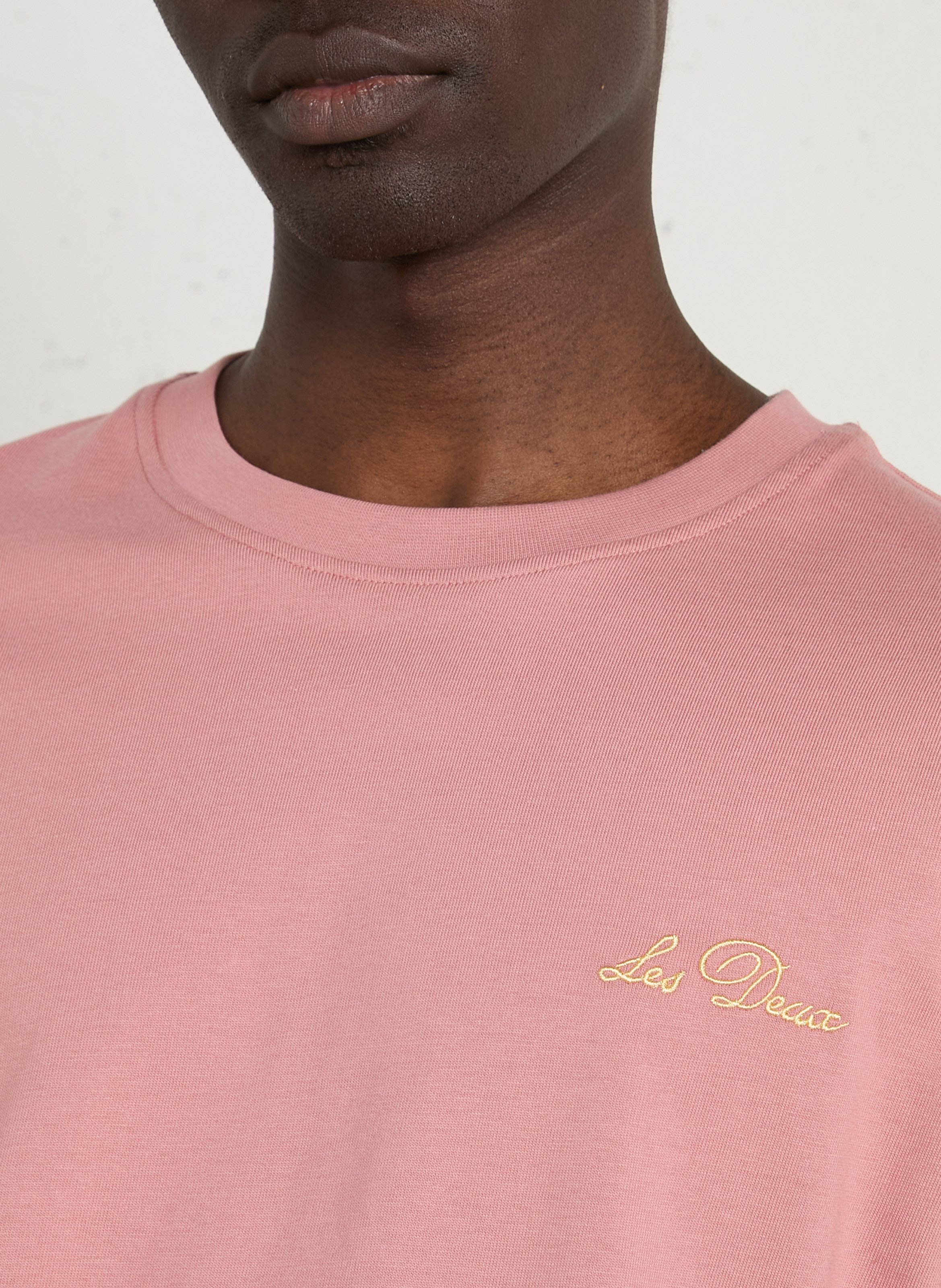 Straight round neck embroidered organic cotton t-shirt LES DEUX Pink