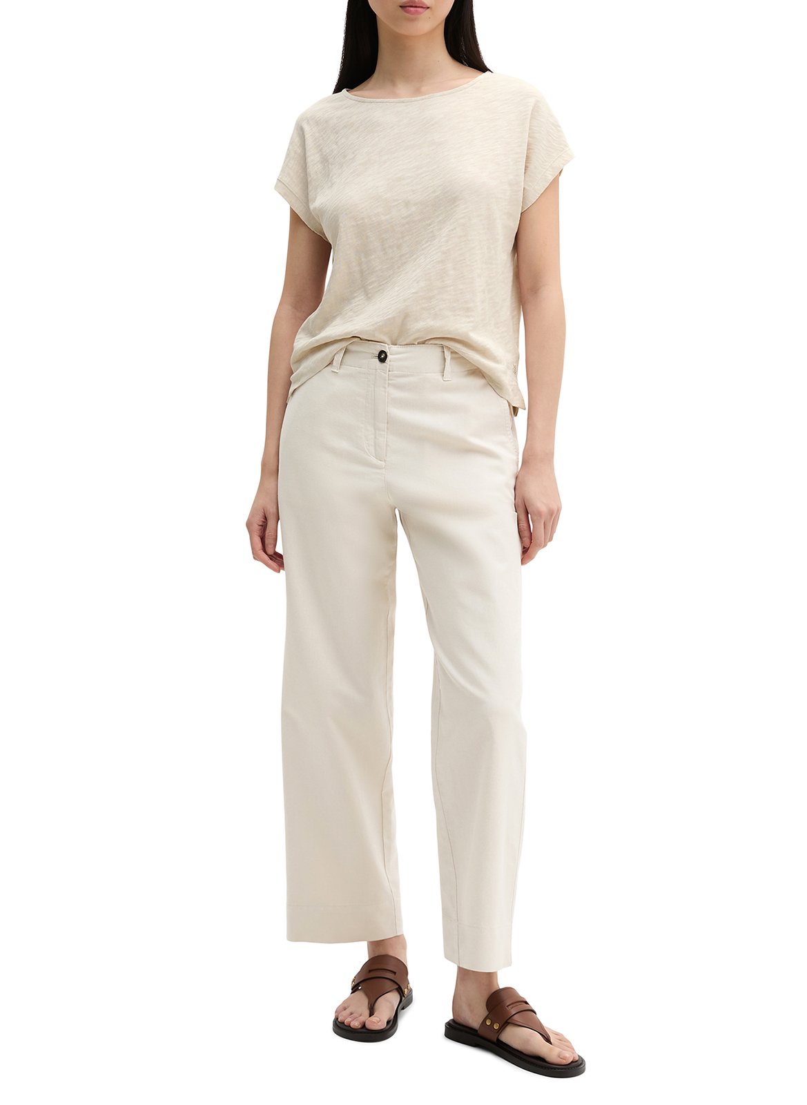 T-shirt met boothals in effen katoen. MARC O'POLO Beige