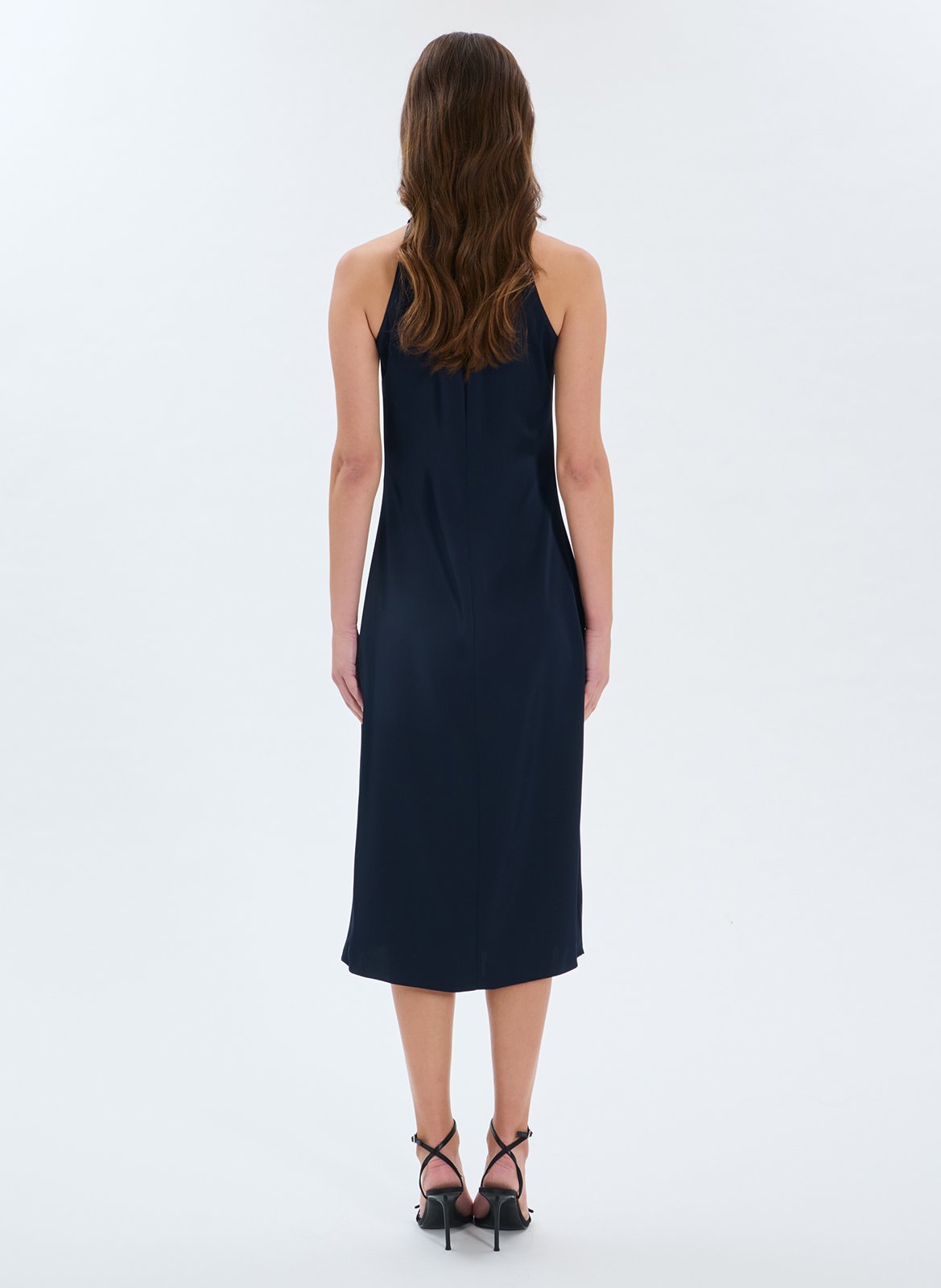 Halflange jurk met opstaande kraag Blauw