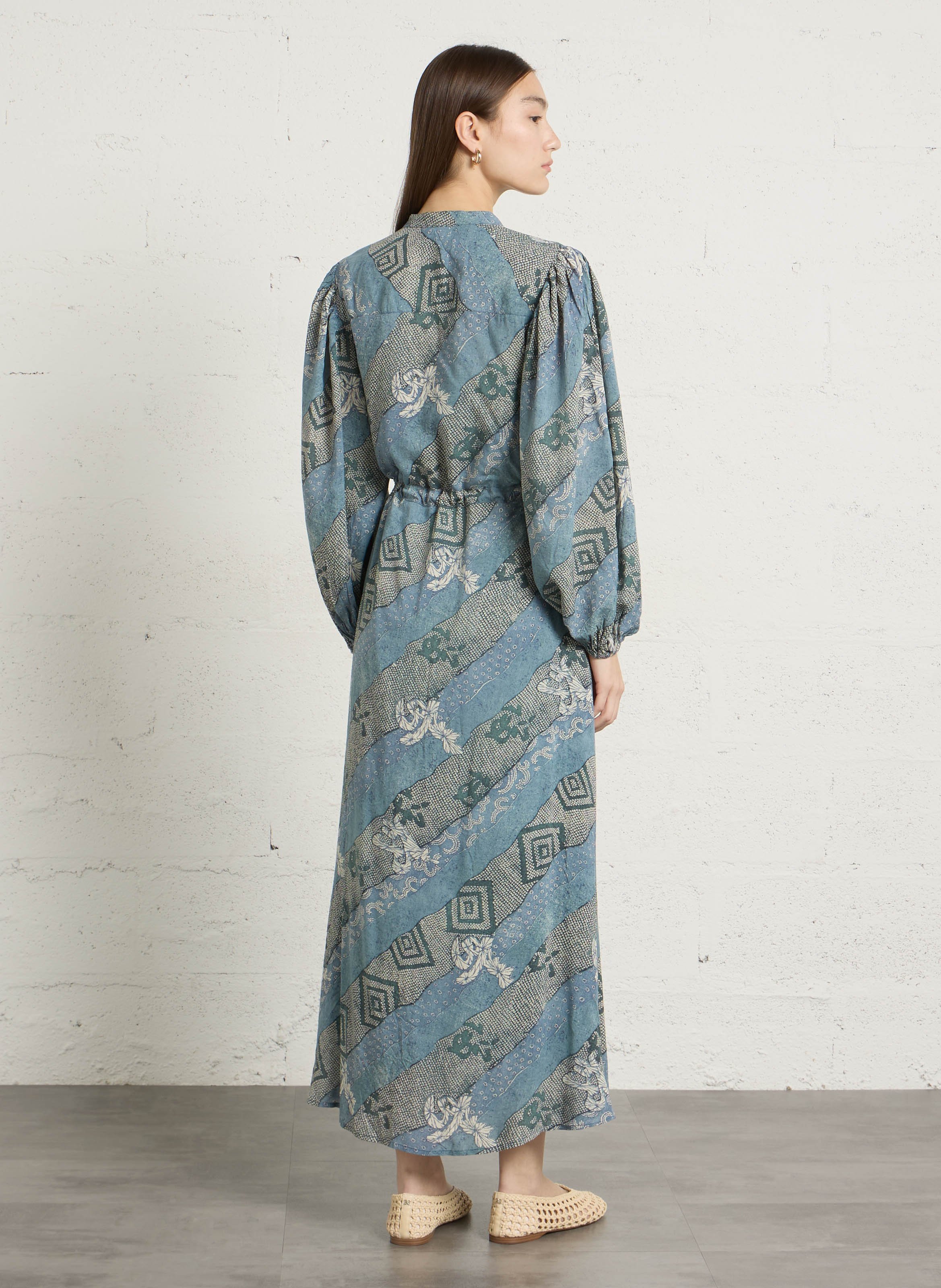 Bedrucktes Maxikleid aus 100% Viskose MAISON HOTEL Blau