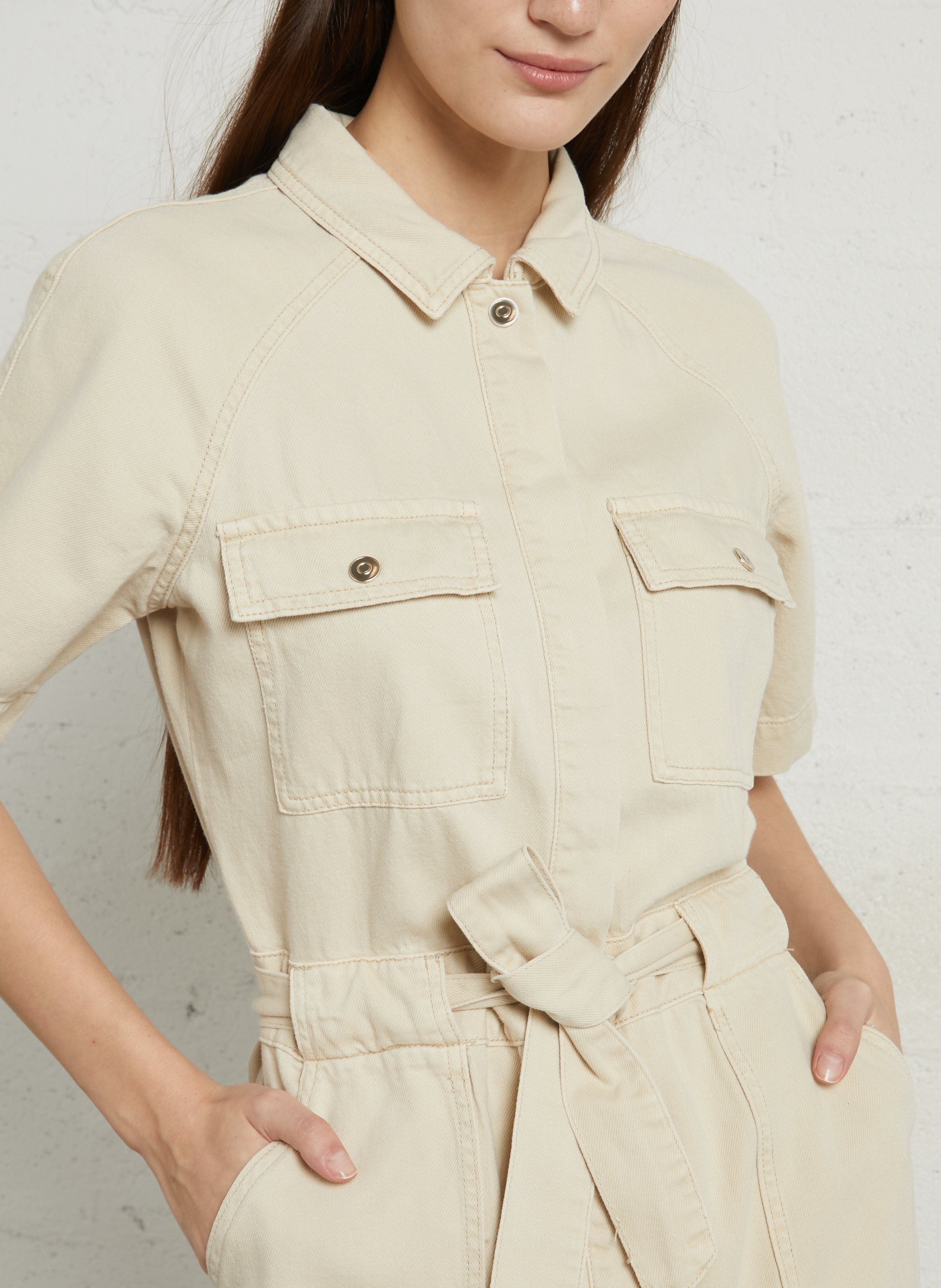 Midi jurk in denim met klassieke kraag. MAISON 123 Wit