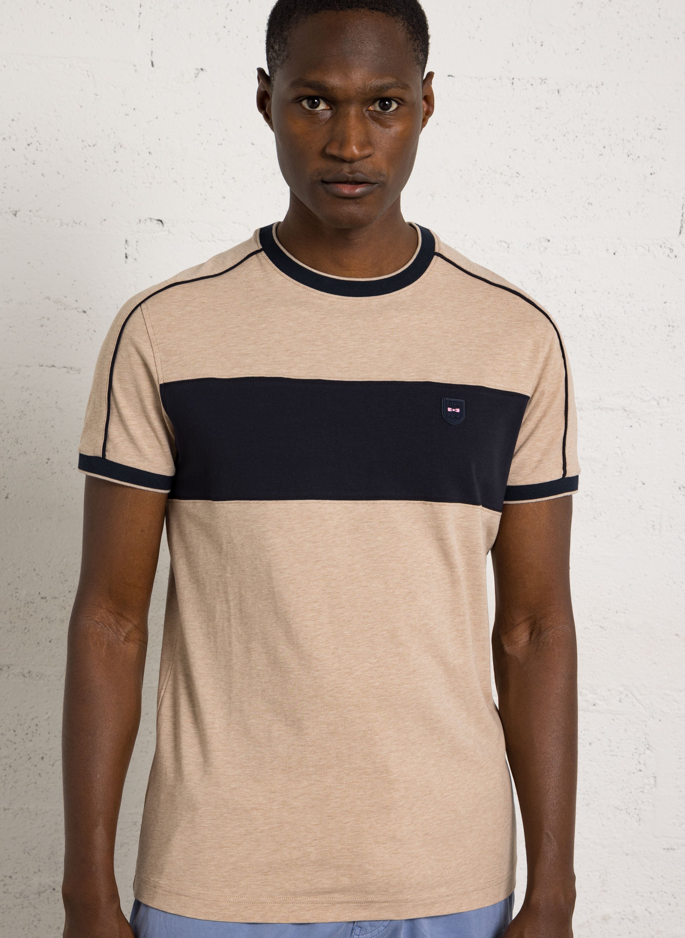 Rundhalsausschnitt T-Shirt aus Baumwollmischgewebe EDEN PARK Beige