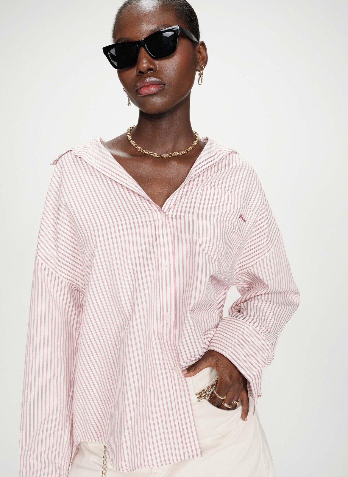 Straight classic collar shirt in printed blended cotton GRACE ET MILA Pink
