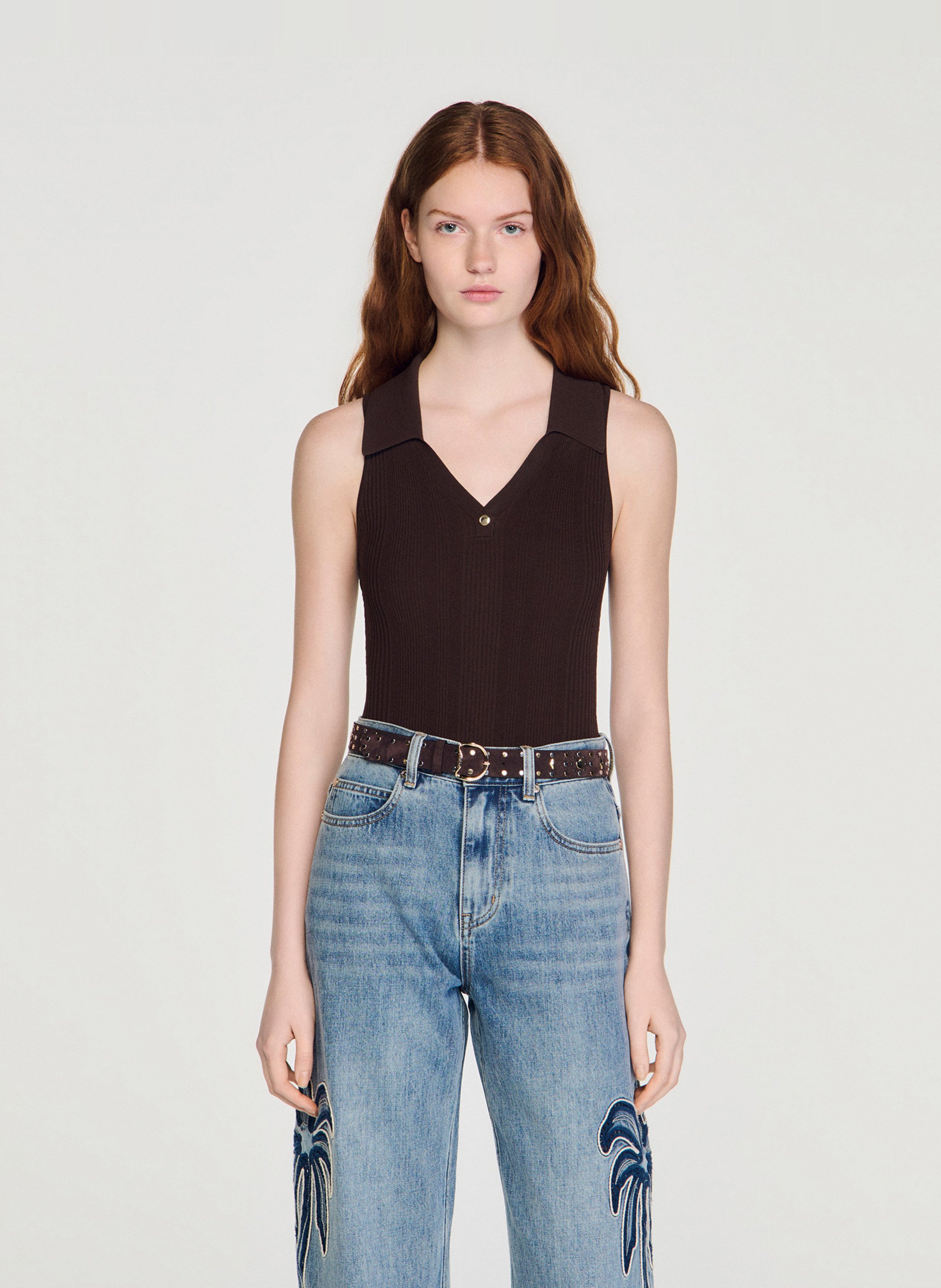 Body met V-hals SANDRO Bruin