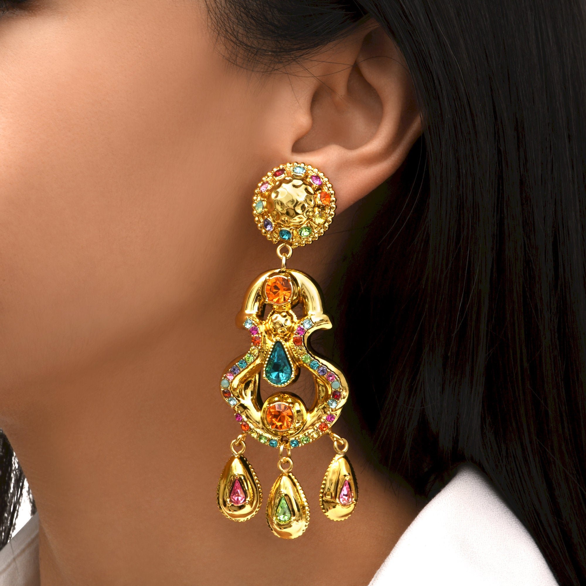 Boucles d'oreilles clip  rond et pampilles SATELLITE PARIS Multicolore