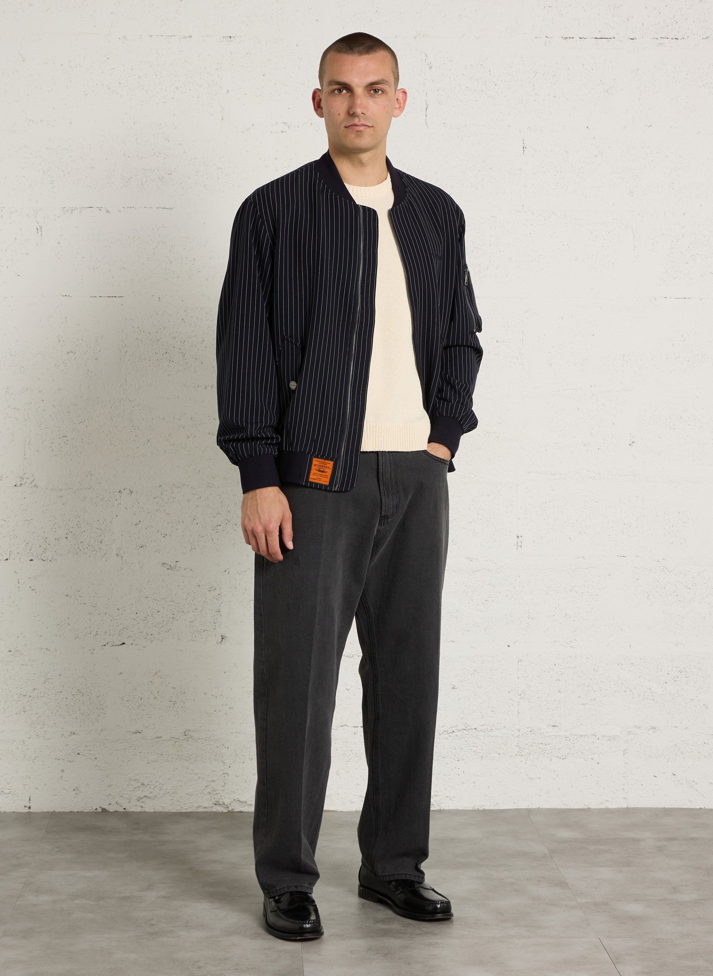 Veste zippée droite à rayures BOMBERS ORIGINAL Bleu
