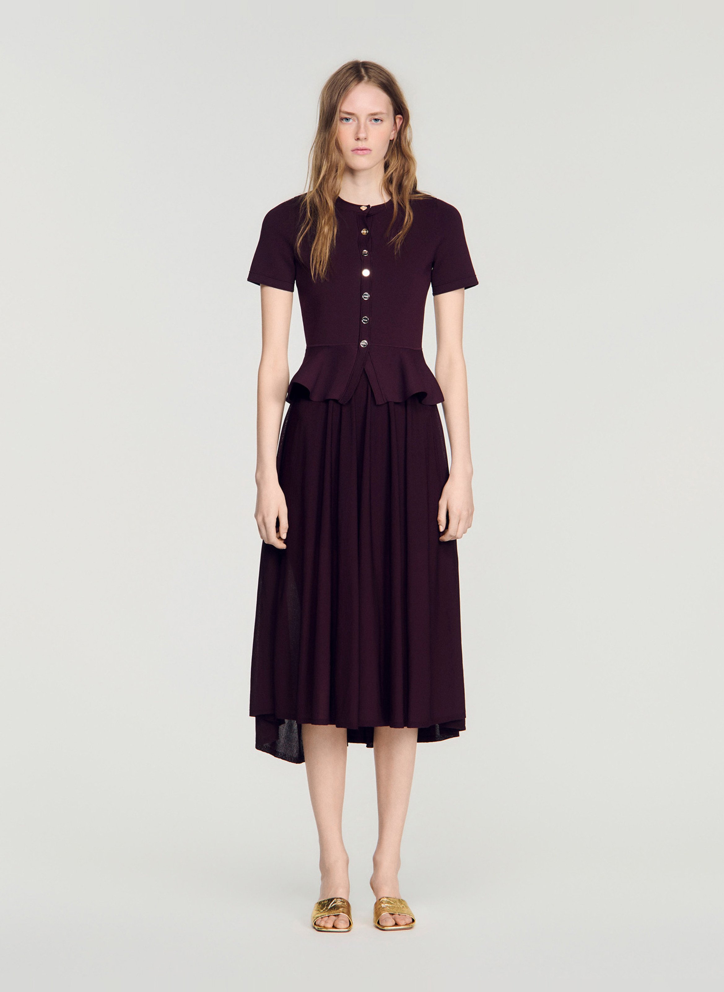 Lange jurk met ronde hals SANDRO Rood