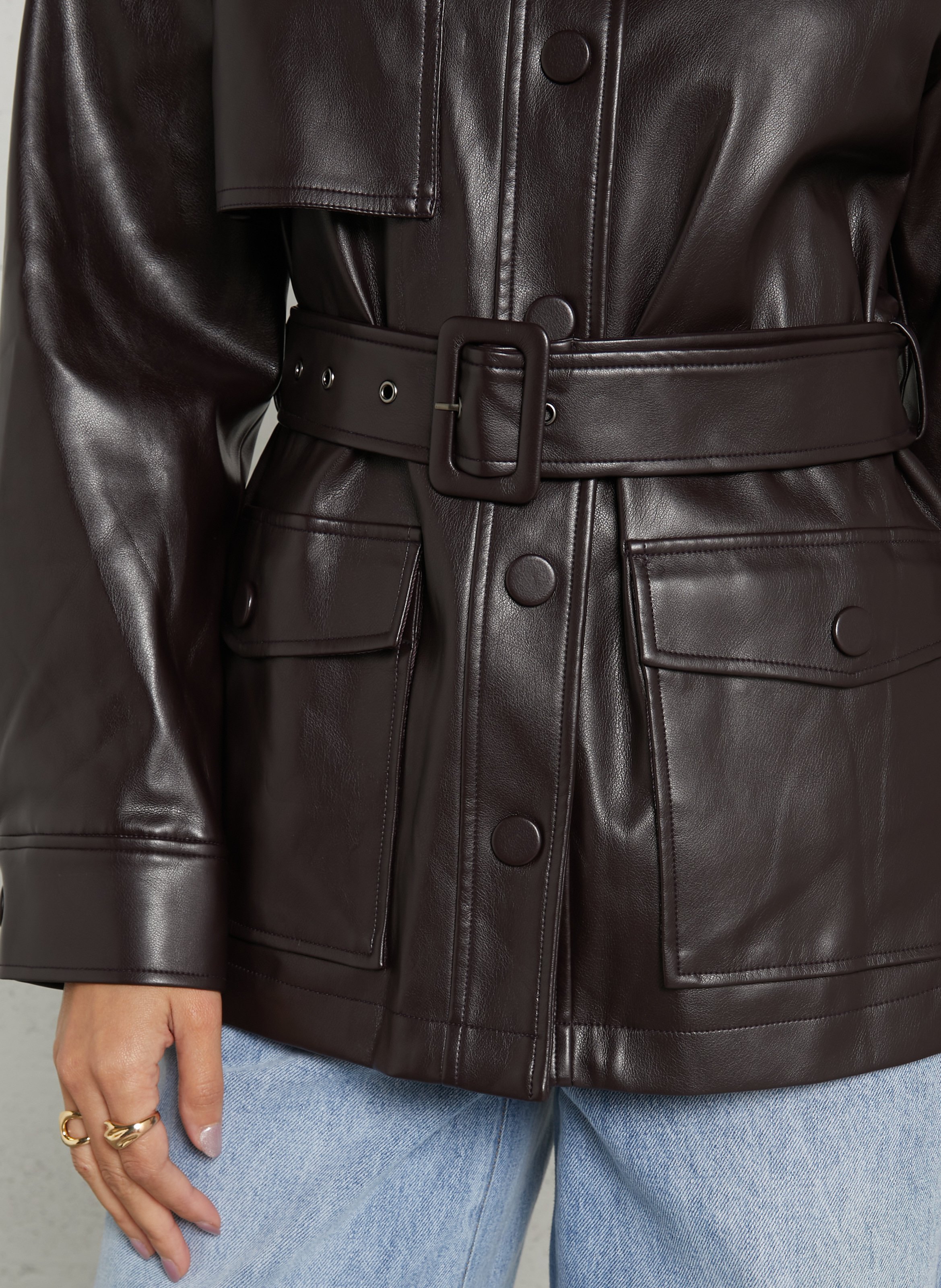 Veste col classique effet cuir SUNCOO Prune