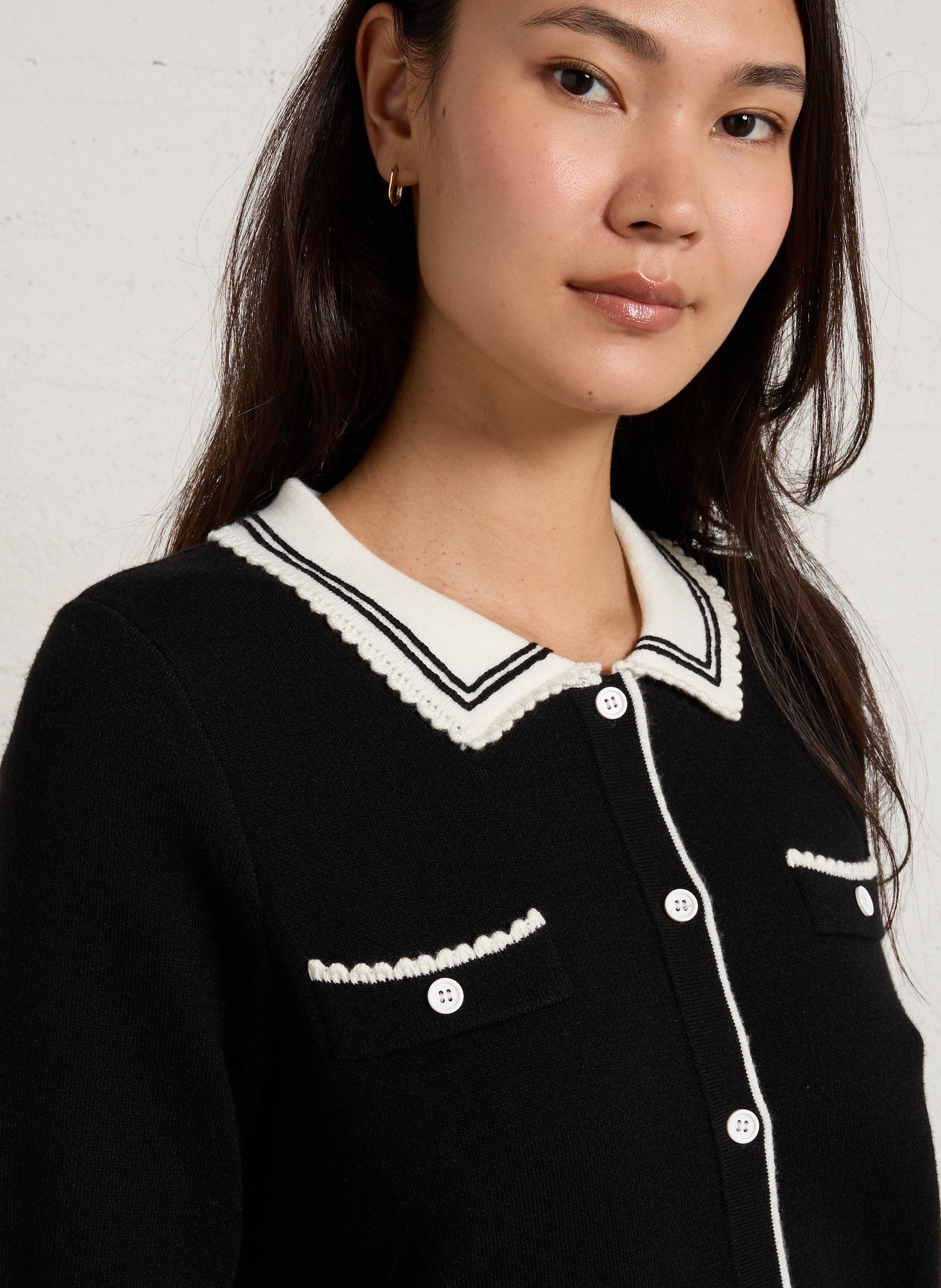 Straight cardigan with classic collar SUNCOO Black