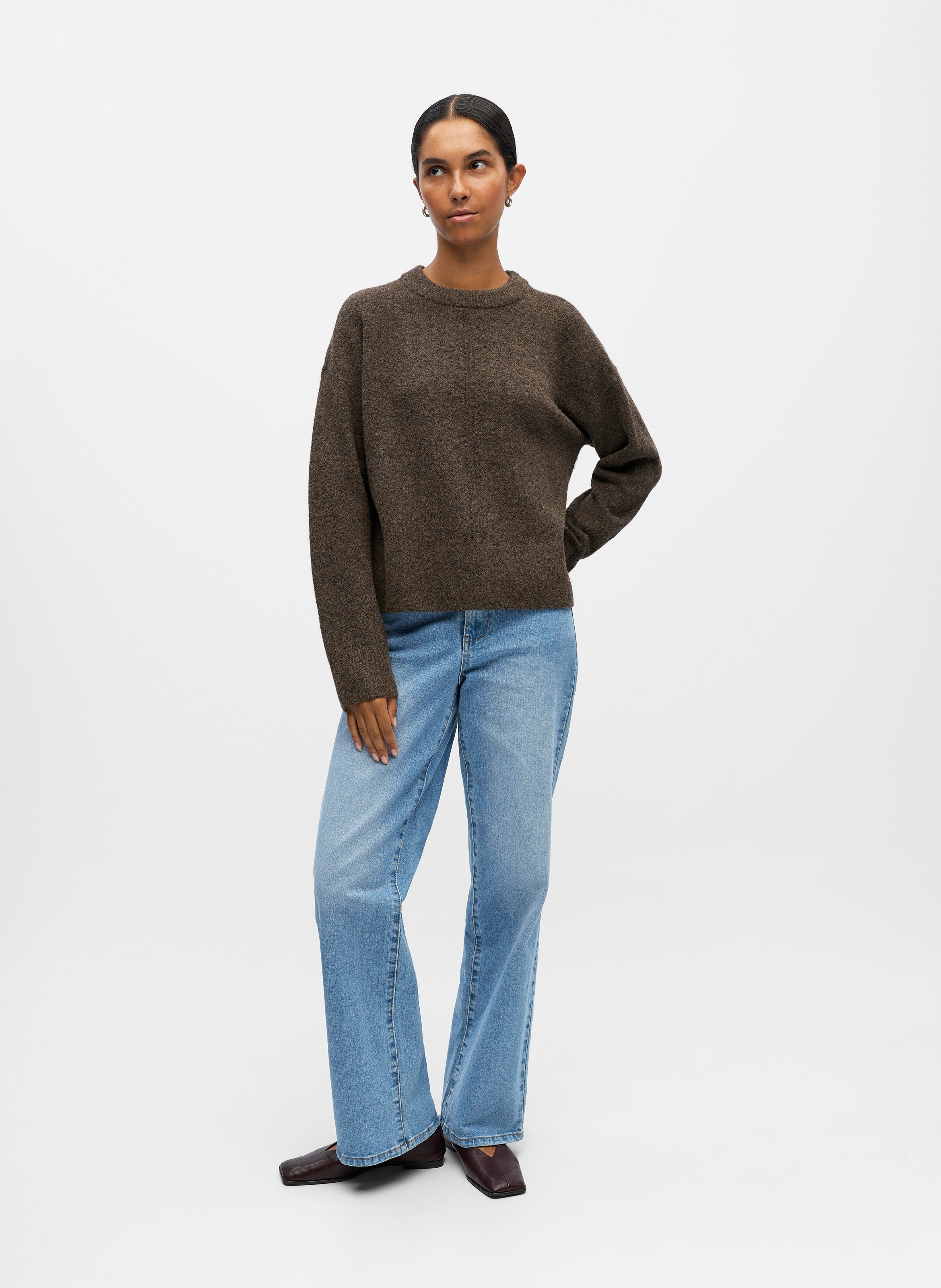 Gerader Rundhalsausschnitt-Pullover uni OBJECT Braun