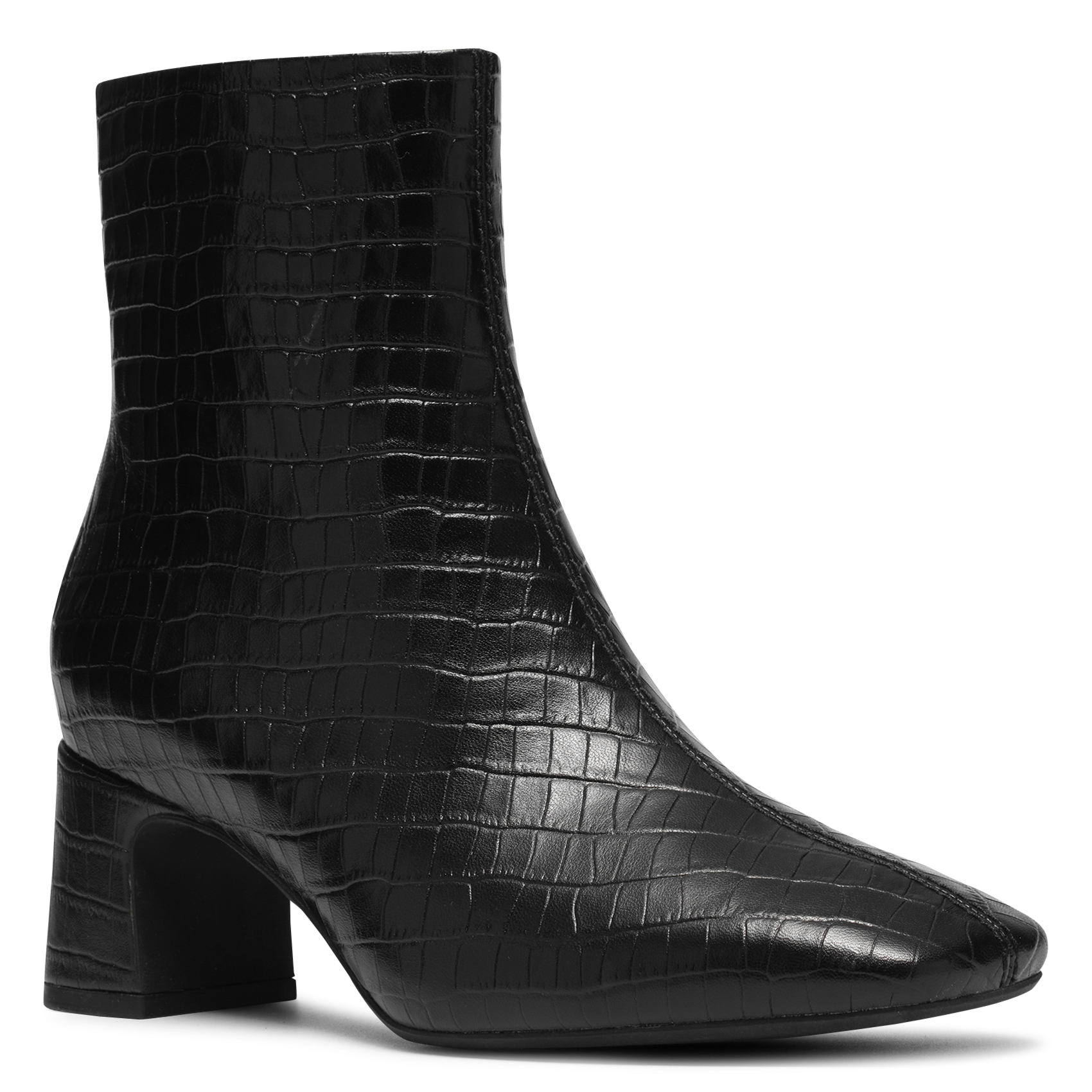 Square-toe croc-effect leather ankle boots CLARKS Black