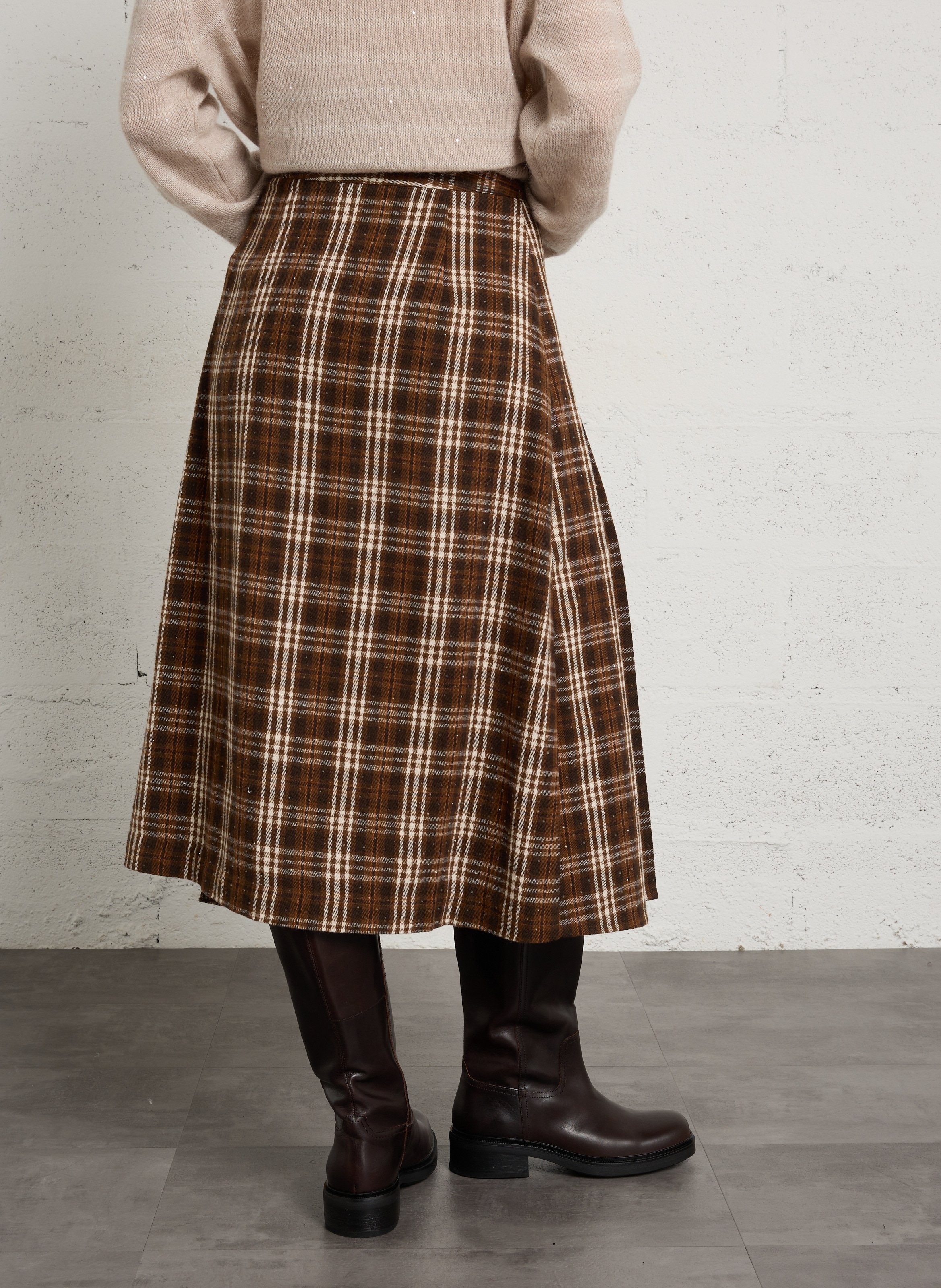 Ausgestellter Midirock aus Baumwolle mit Tartanmuster BERENICE Braun