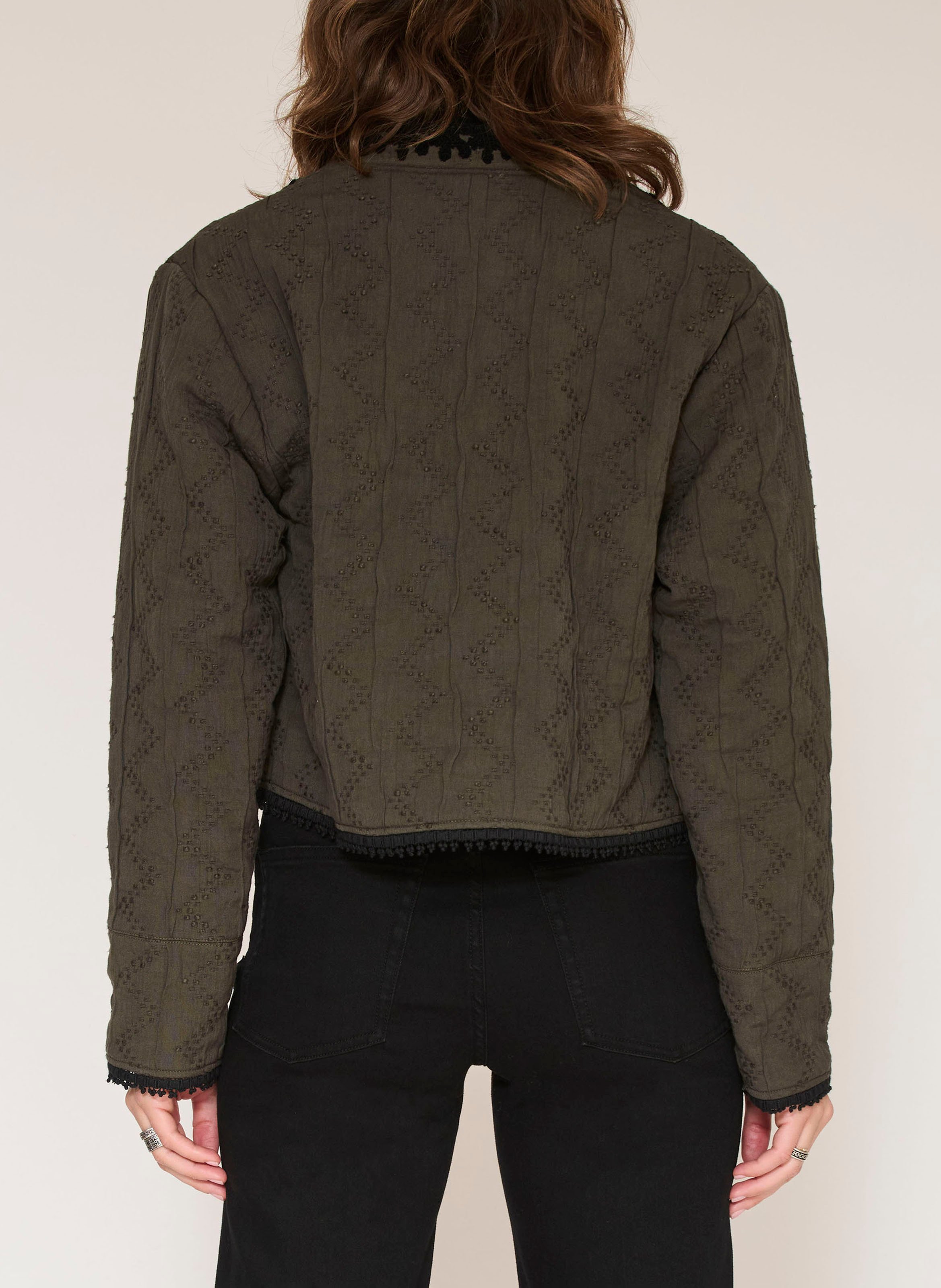Short straight embroidered cotton jacket MKT Khaki