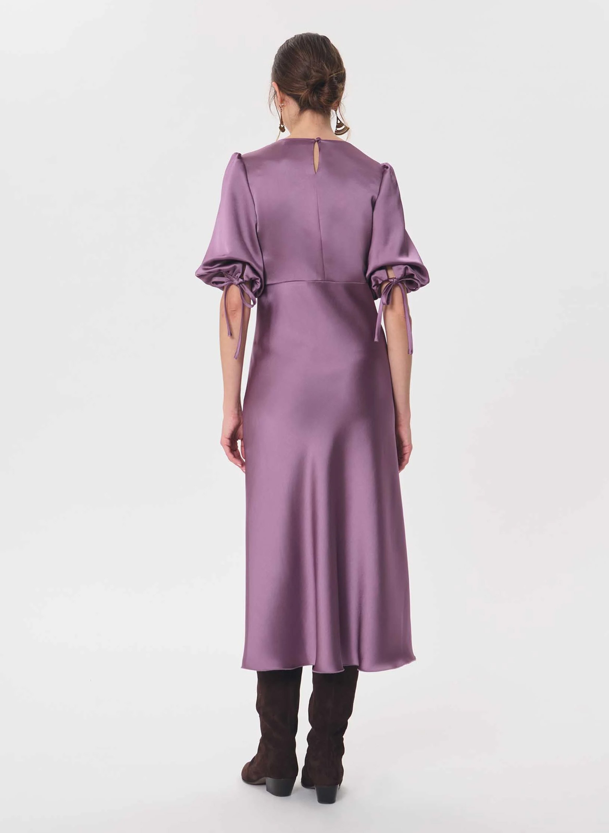 Long plain round-neck dress | Purple TARA JARMON Women