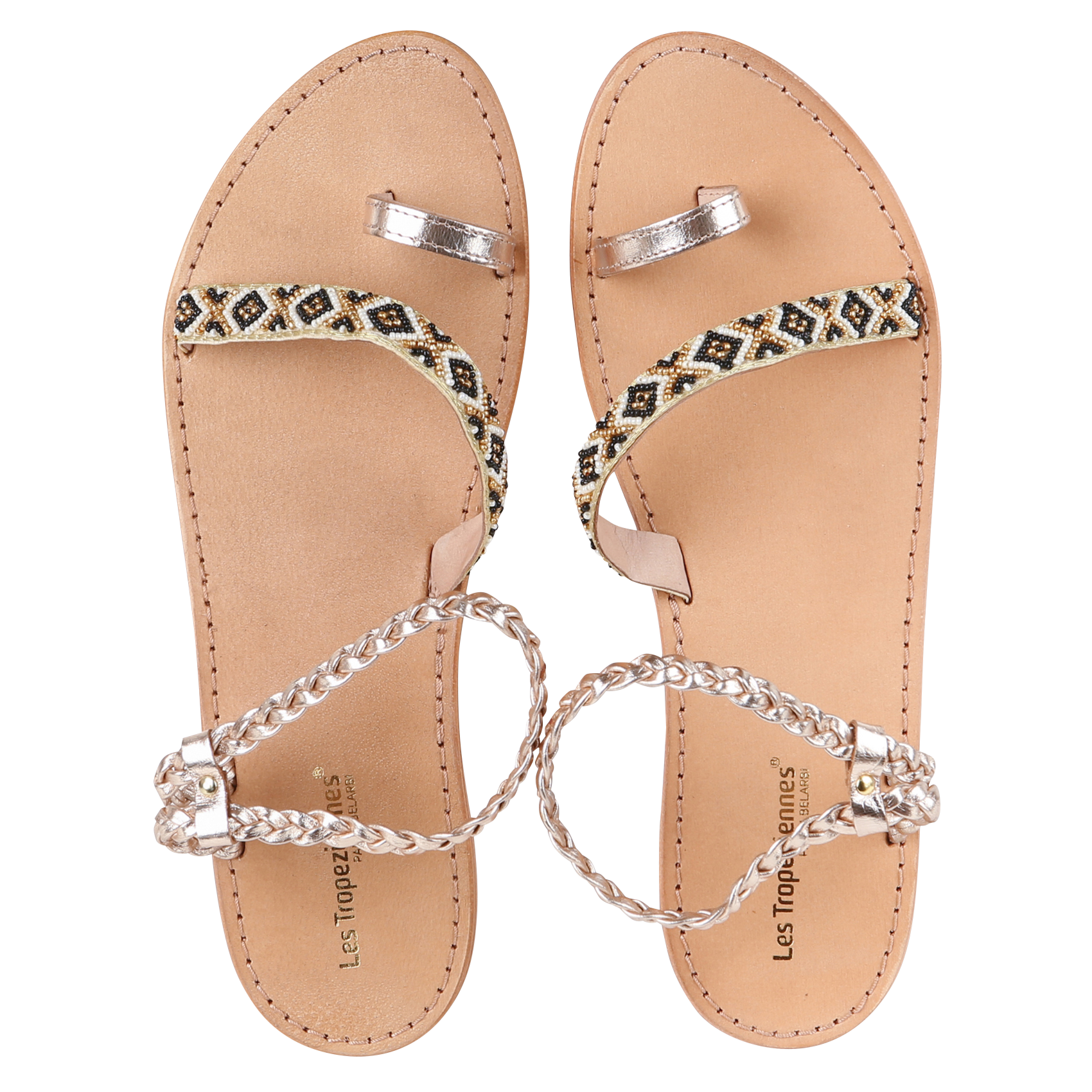 Mixed leather flat sandals LES TROPEZIENNES PAR M.BELARBI Golden