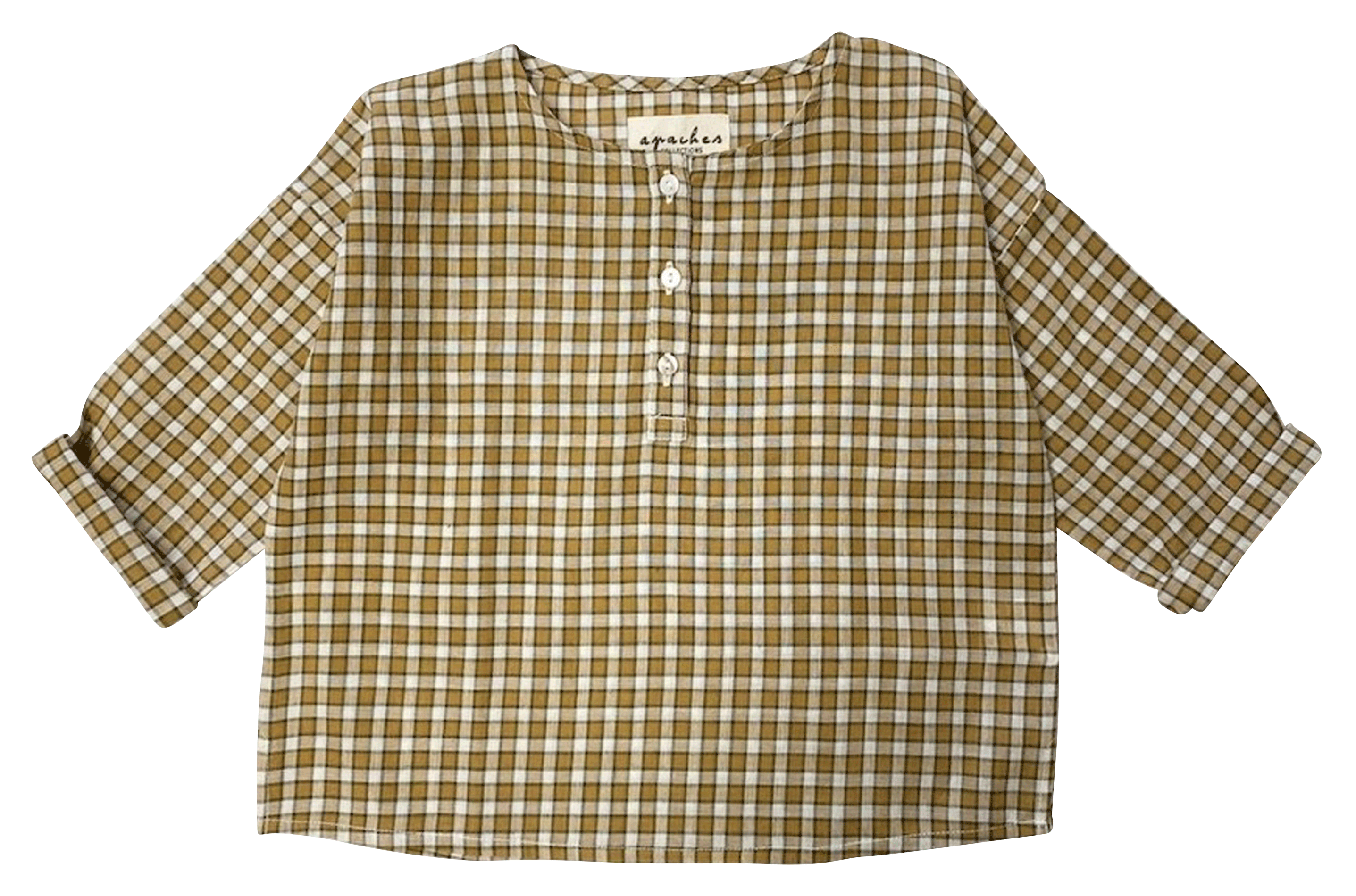 Round-neck cotton check T-shirt APACHES COLLECTIONS Brown
