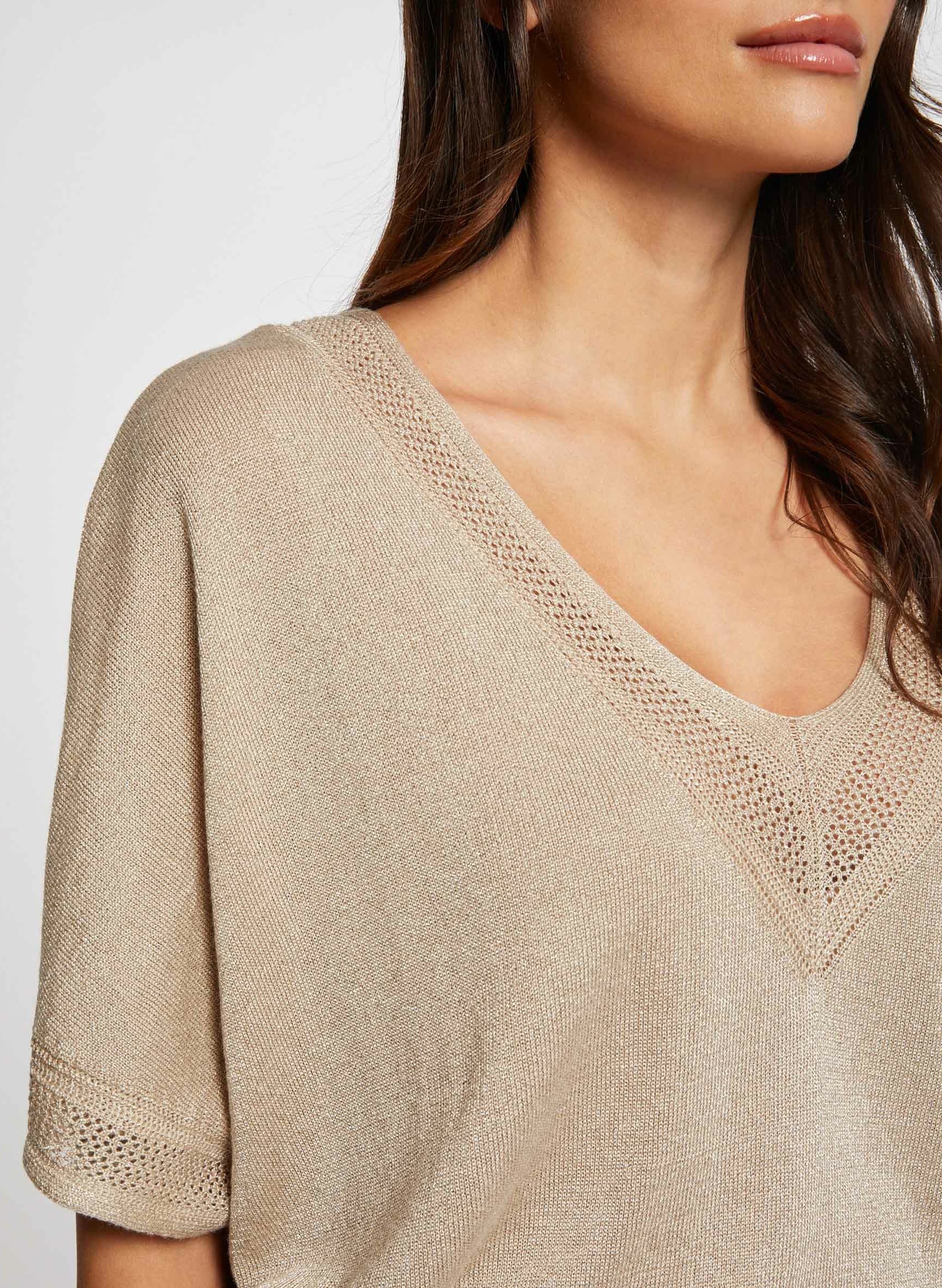 Straight V-neck sweater with metallic detail MORGAN Beige