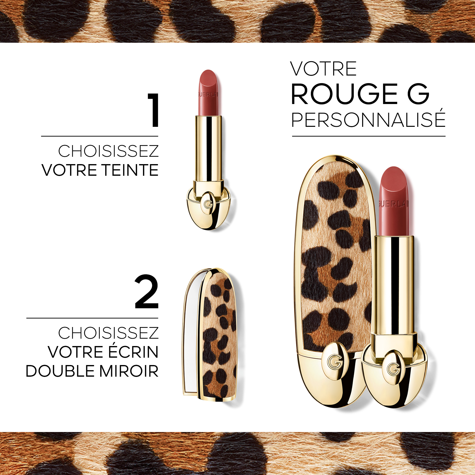 ROUGE G Juwelendoosje met dubbele spiegel Personaliseerbare lippenstiftverzorging Le fauve