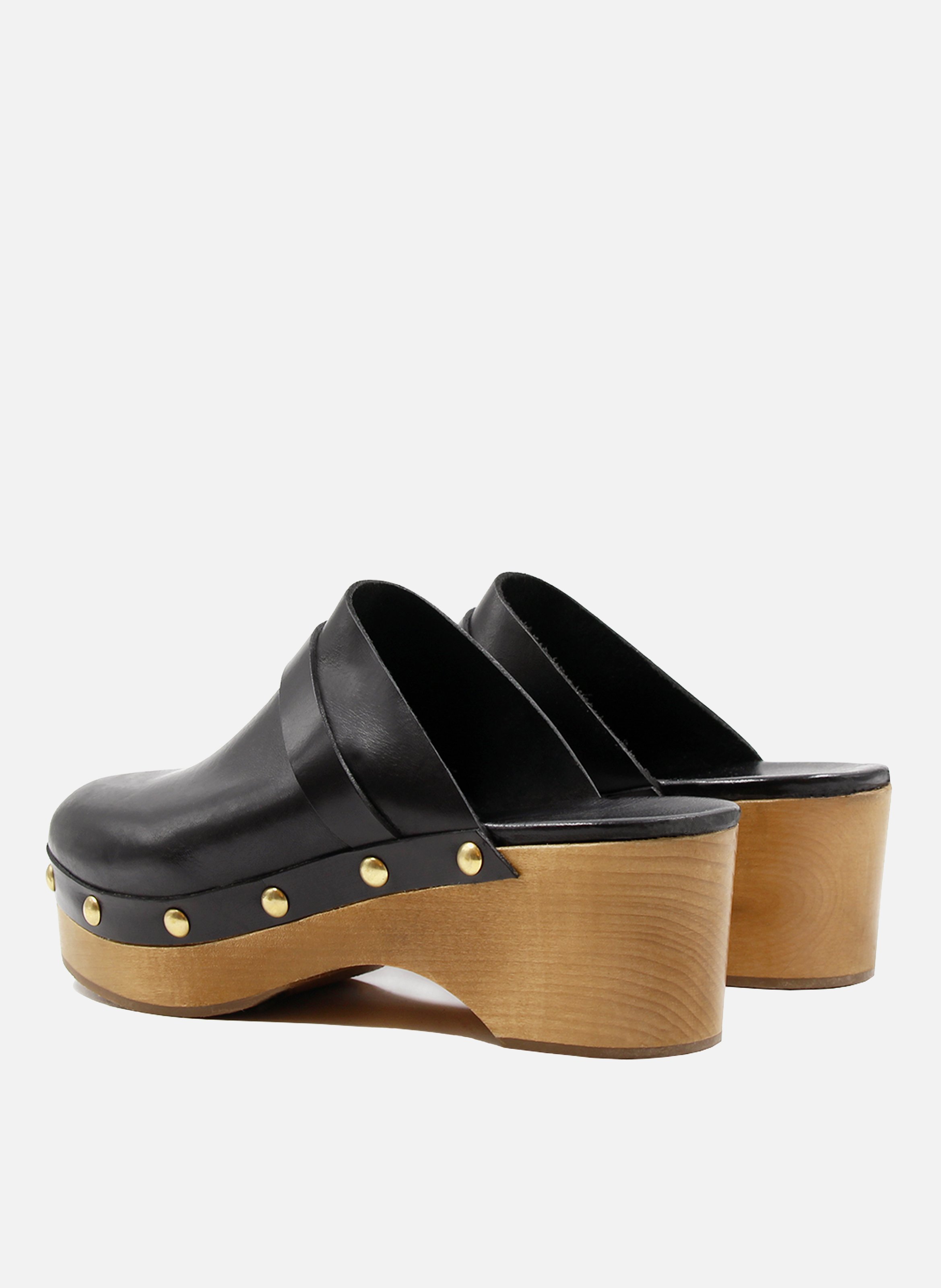 Wooden heel leather clogs studs JULES & JENN Black
