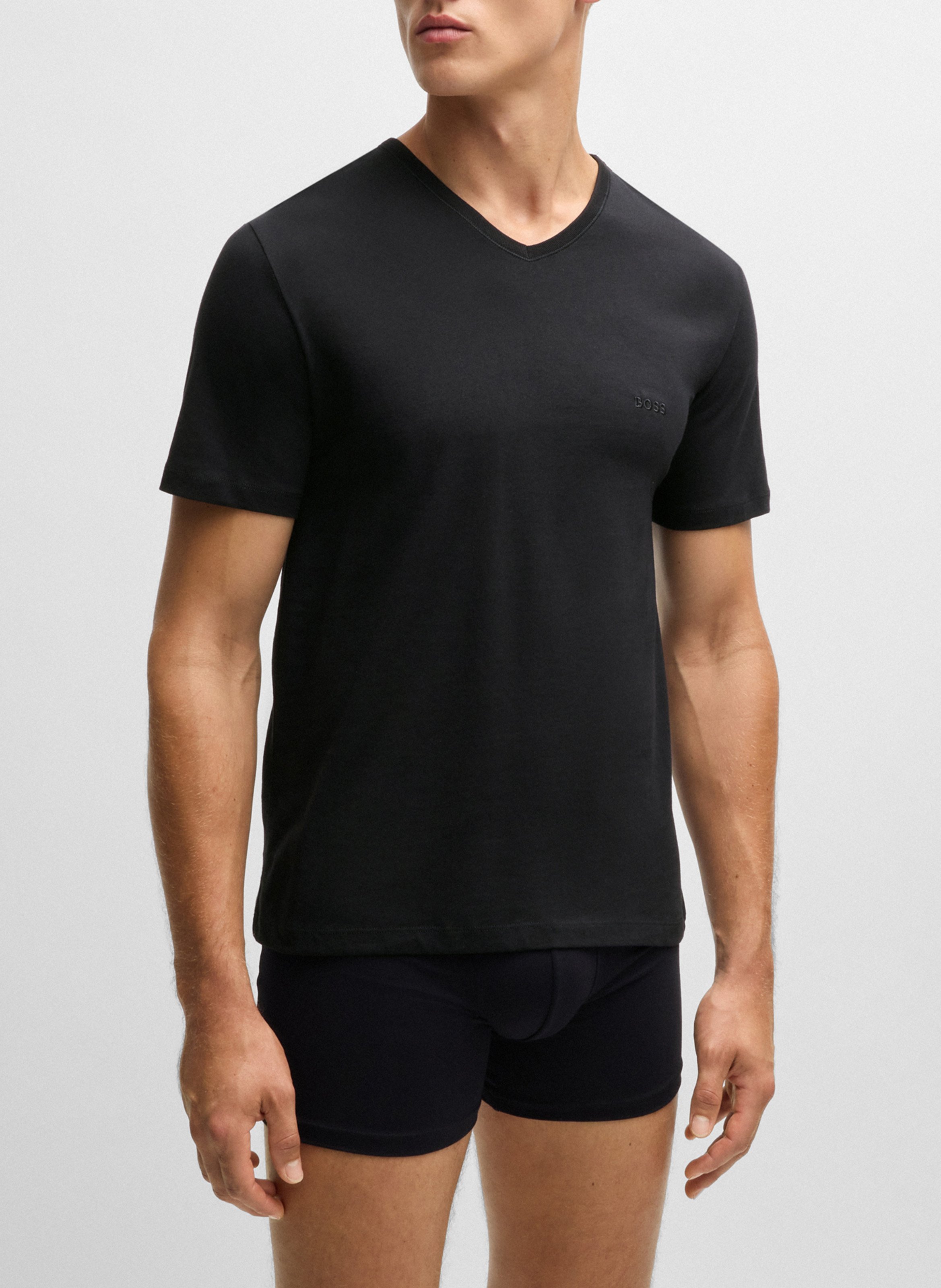 Pack of 3 cotton embroidered V-neck T-shirts BOSS