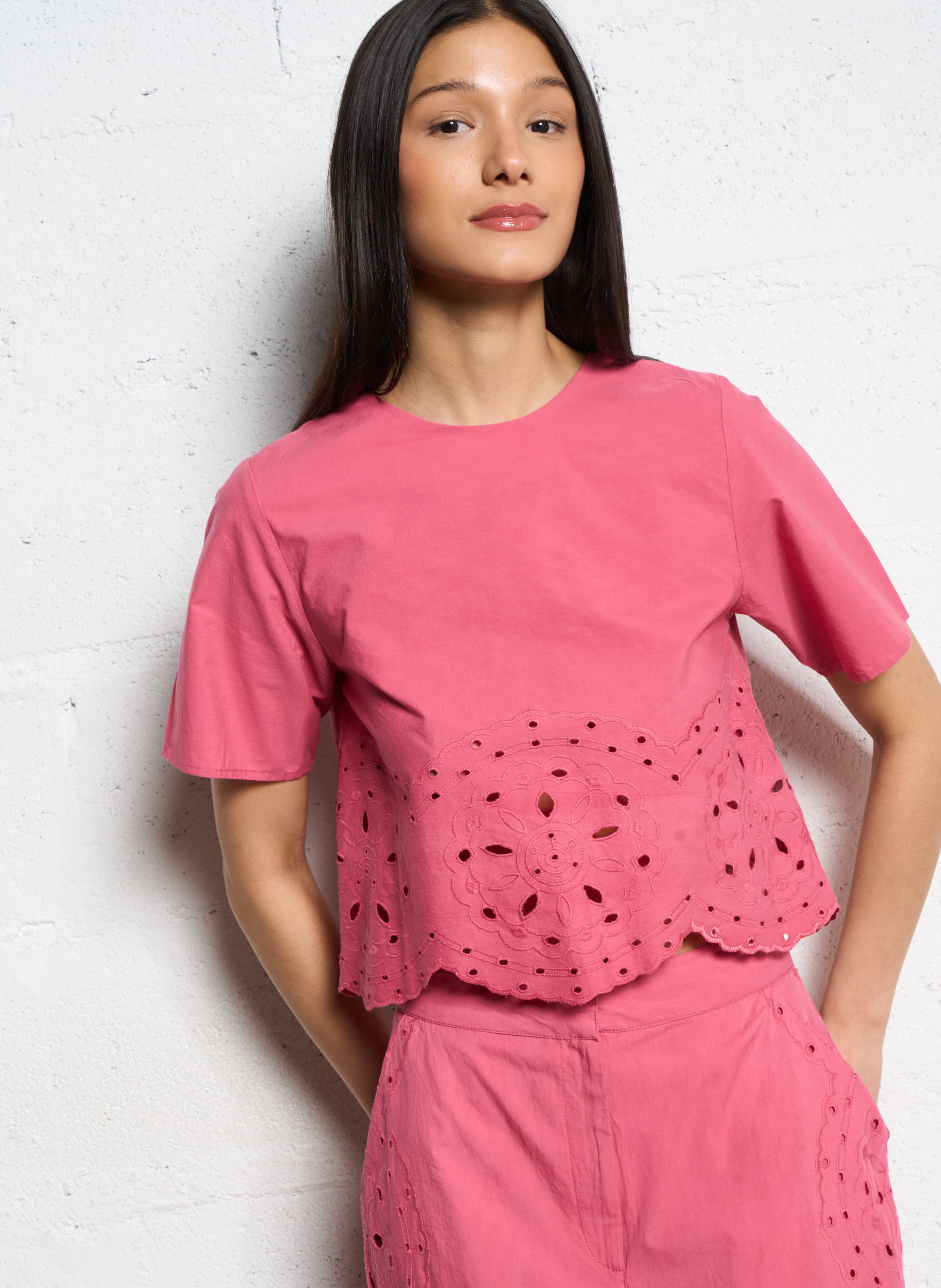 Embroidered cotton crop top LA PETITE ETOILE Pink
