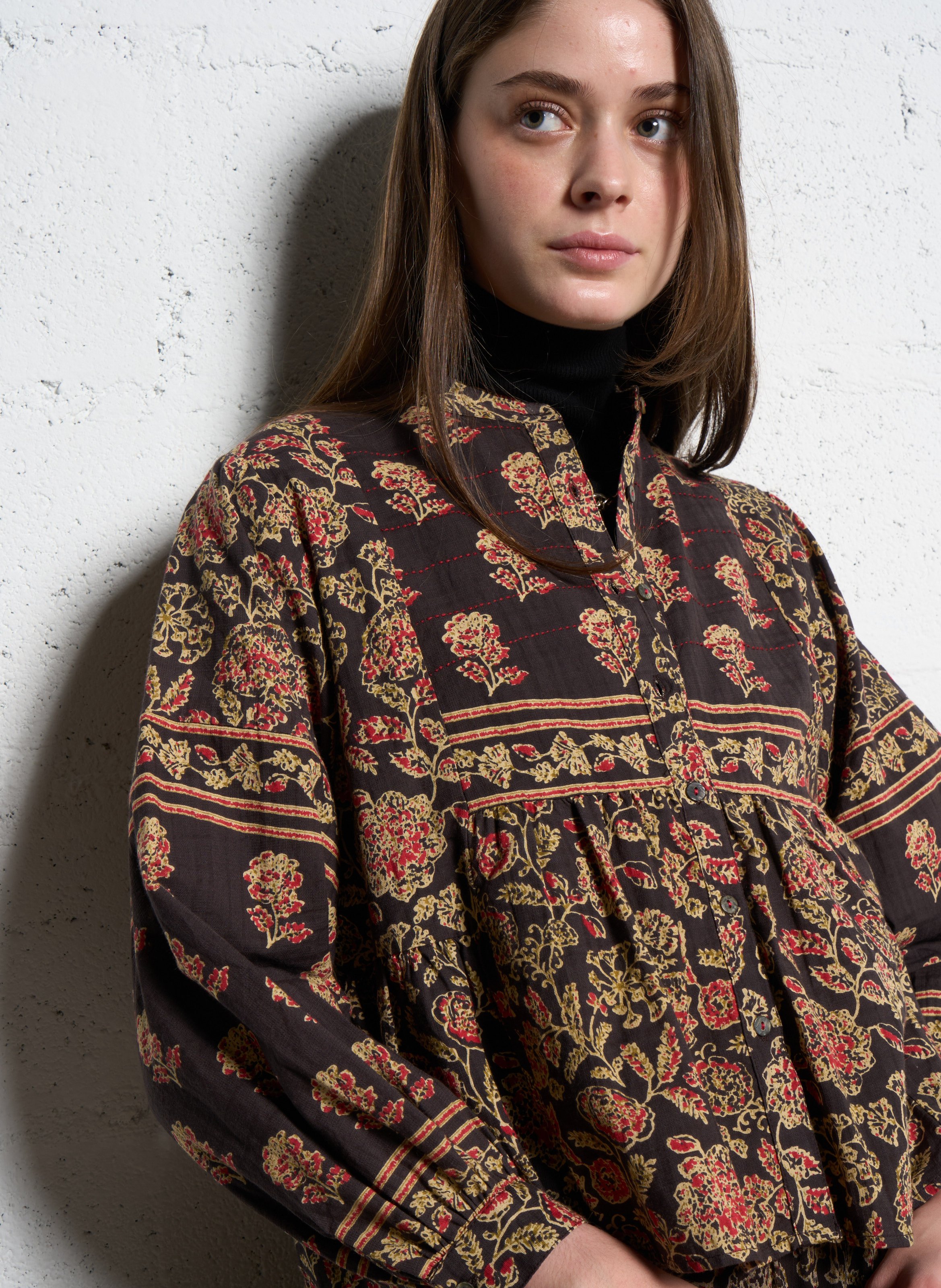 Flared buttoned blouse with patterns MAISON HOTEL Multicolored