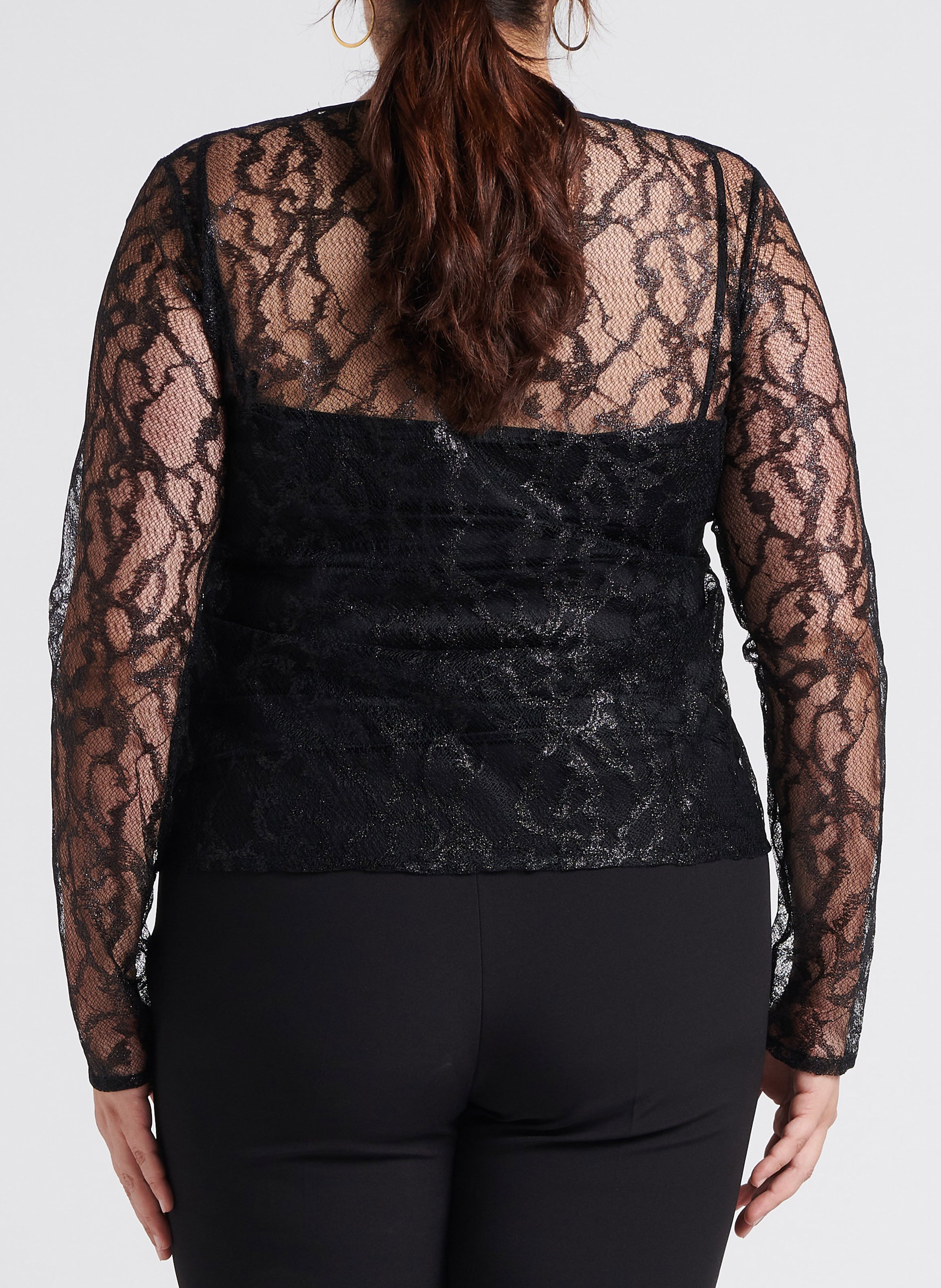 Rechte doorschijnende top met glanseffect PERSONA by Marina Rinaldi Zwart