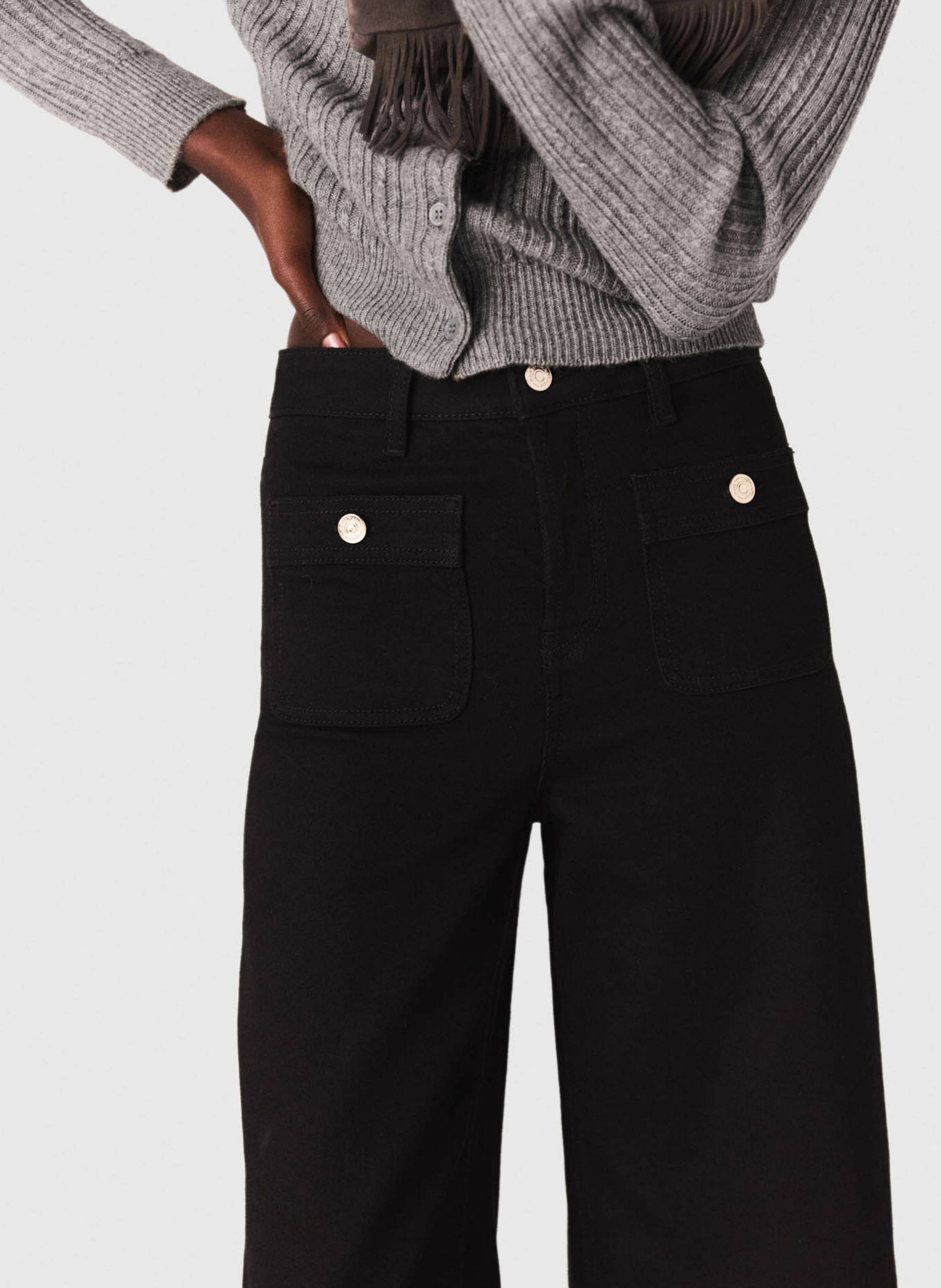 Wijde jeans - katoenblend MAJE Zwart