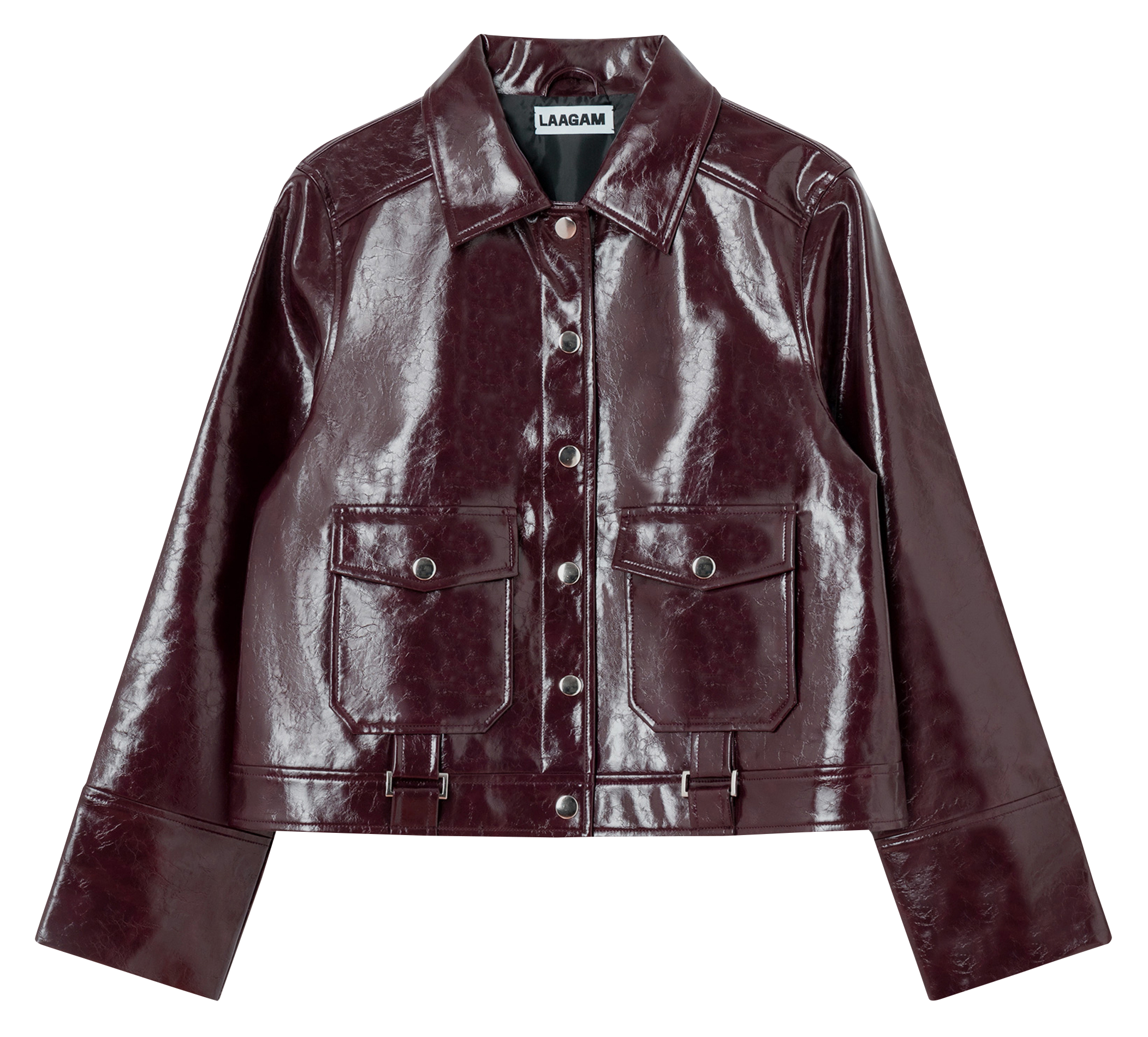 Buttoned shiny straight jacket LAAGAM Red