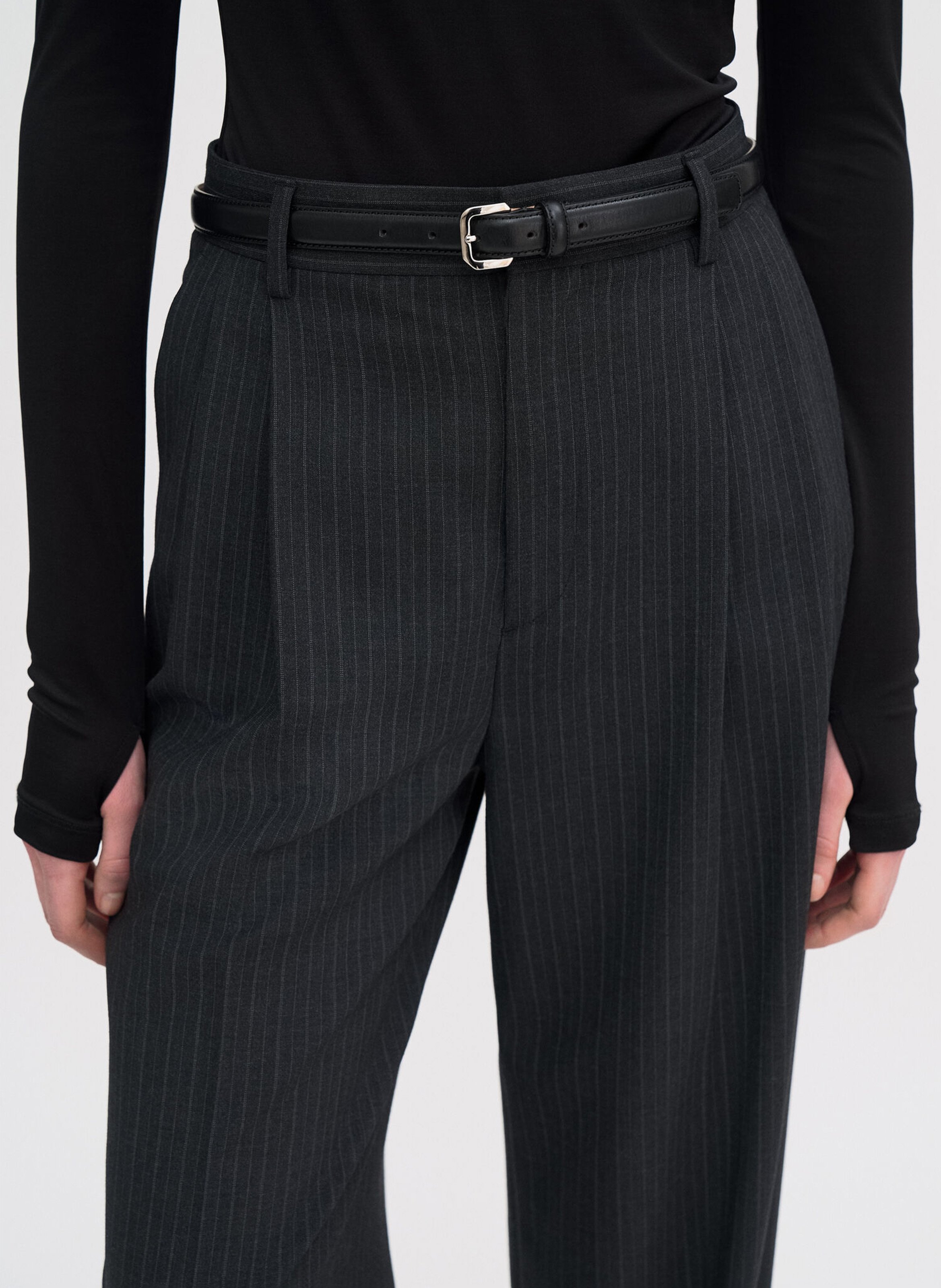 Pantalon large à pincces en laine mélangée FILIPPA K Gris