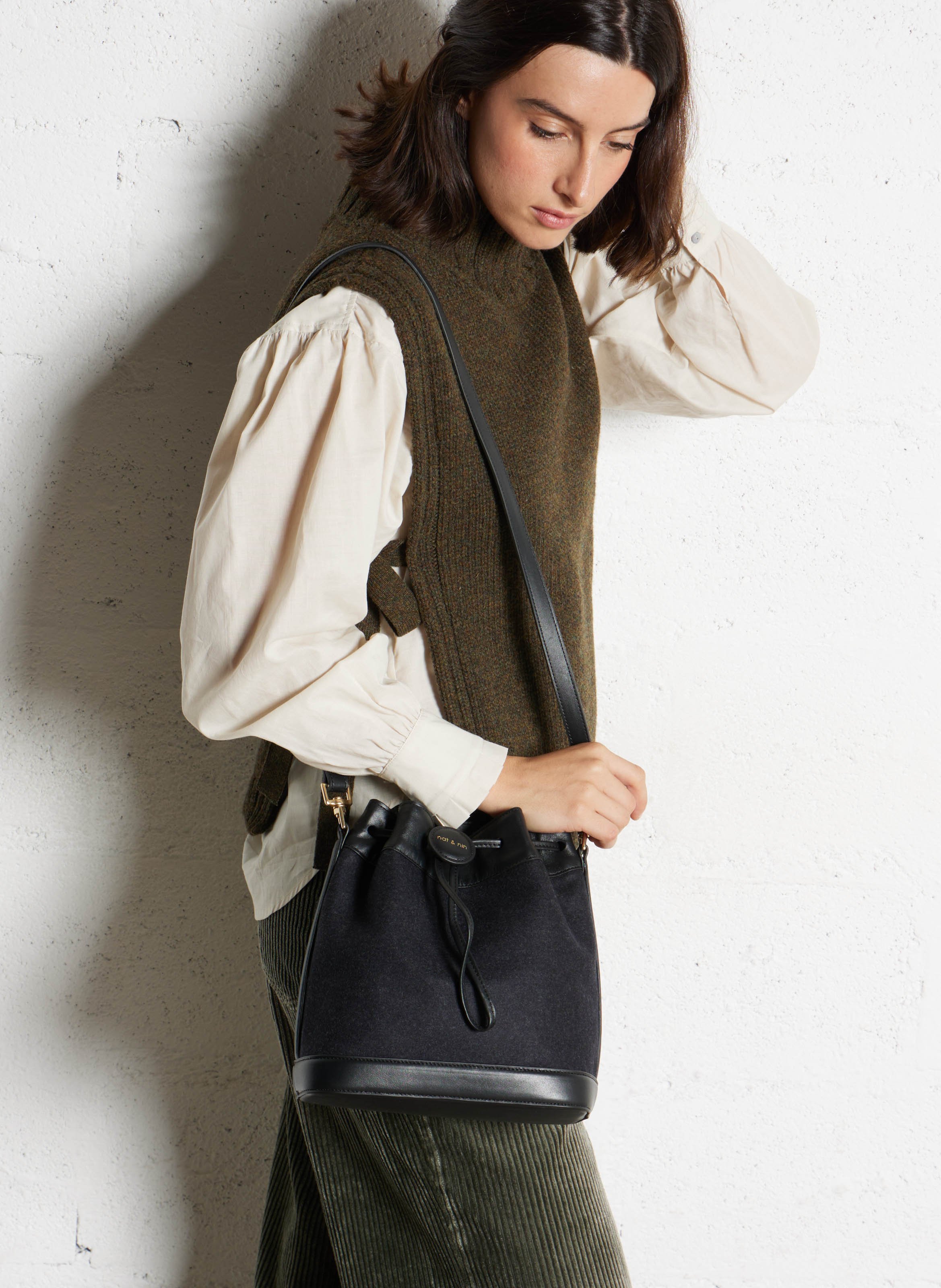 Sac seau en cuir mélangé NAT & NIN Noir