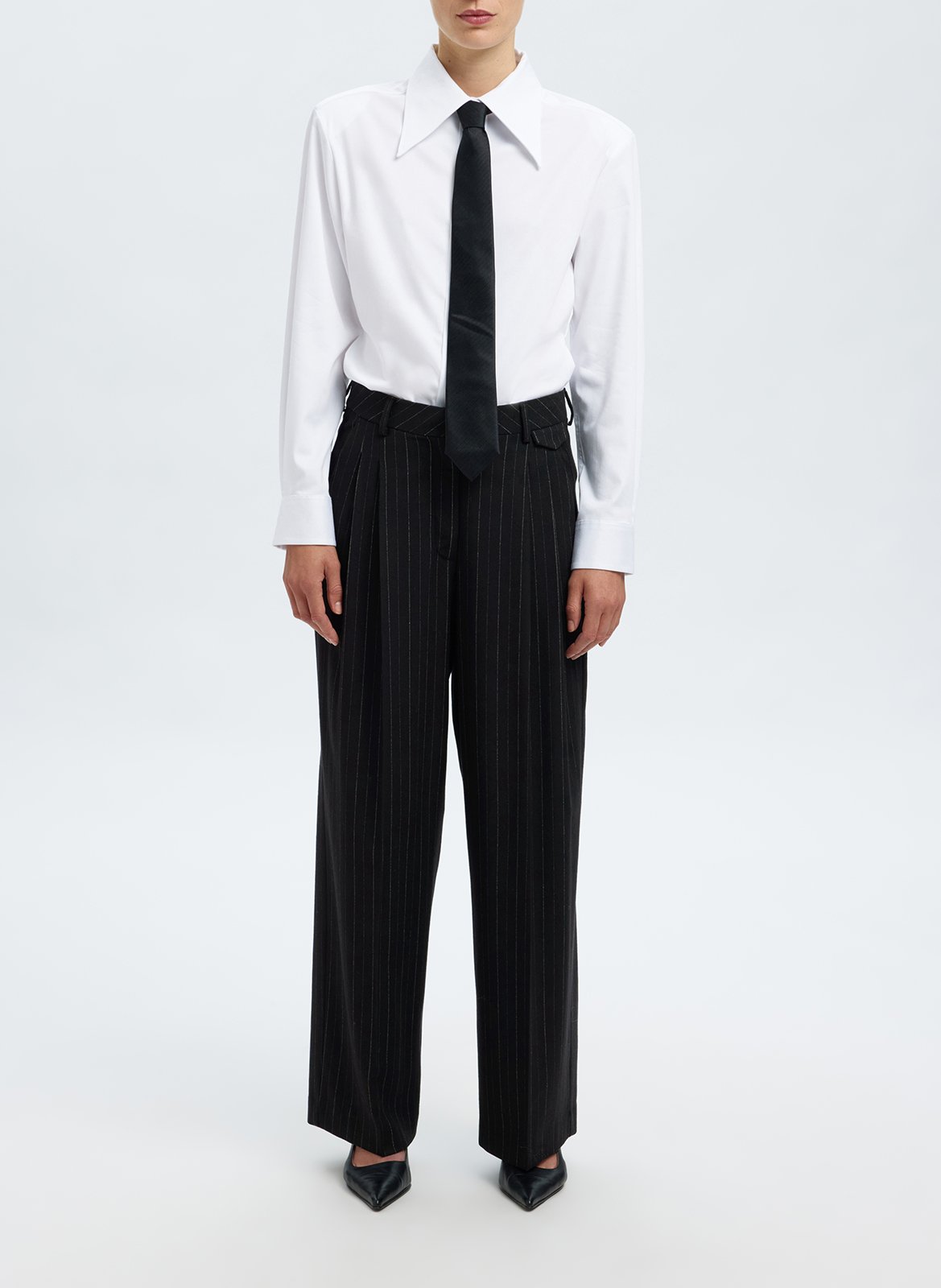 Pantalon droit à rayures SELECTED Noir