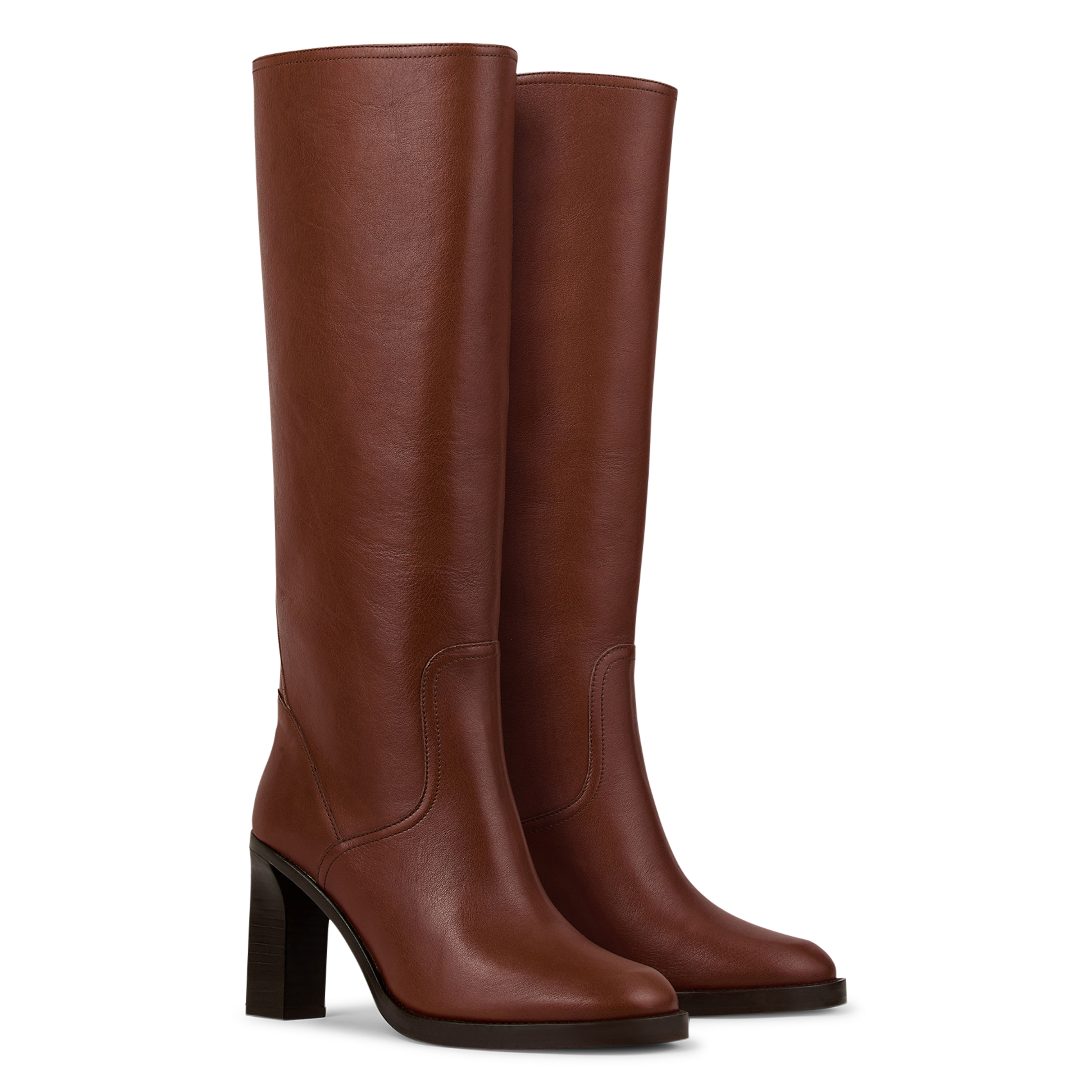 Bottes hautes unies en cuir BA&SH Marron