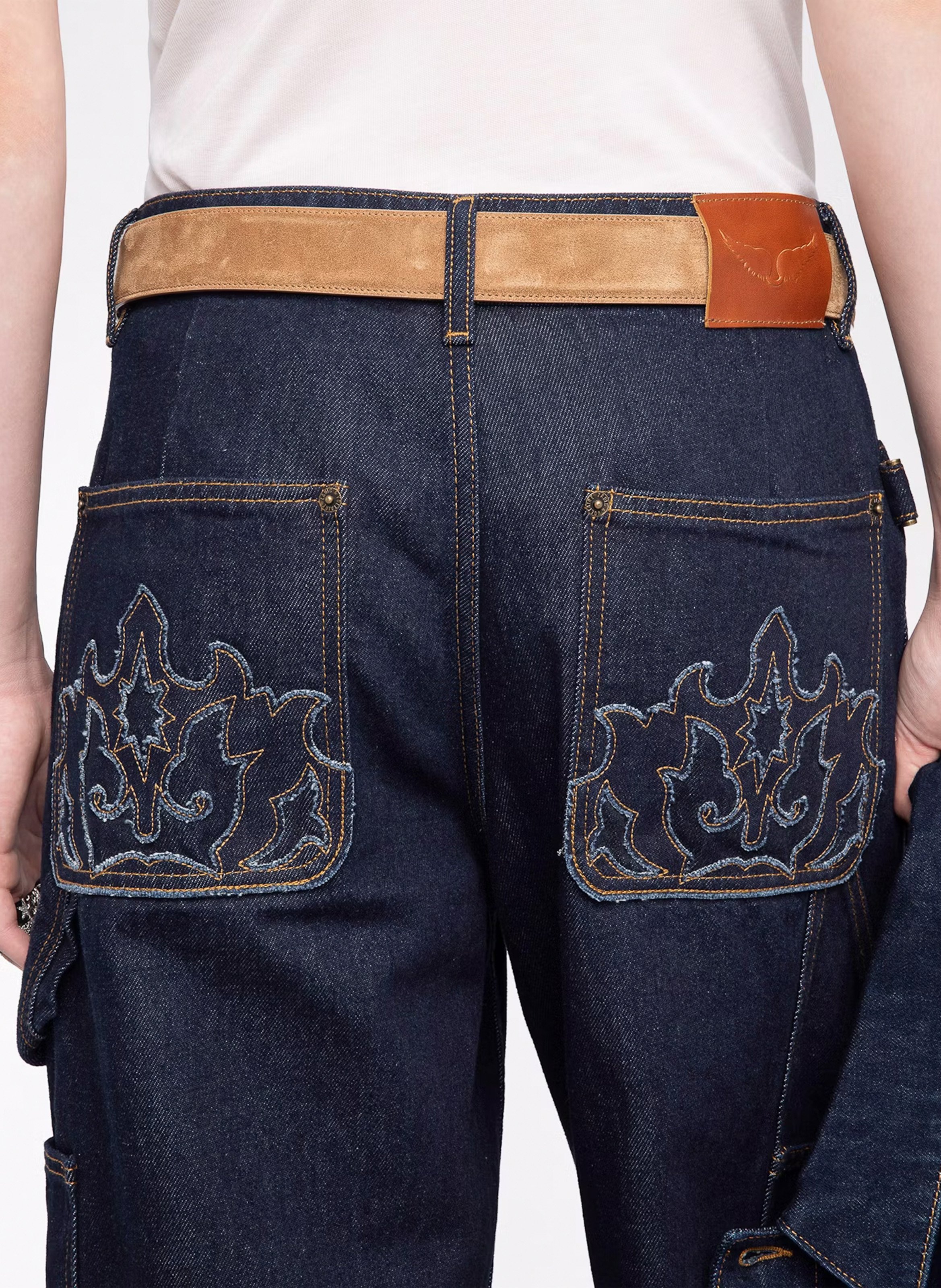 Jean droit en coton Bleu