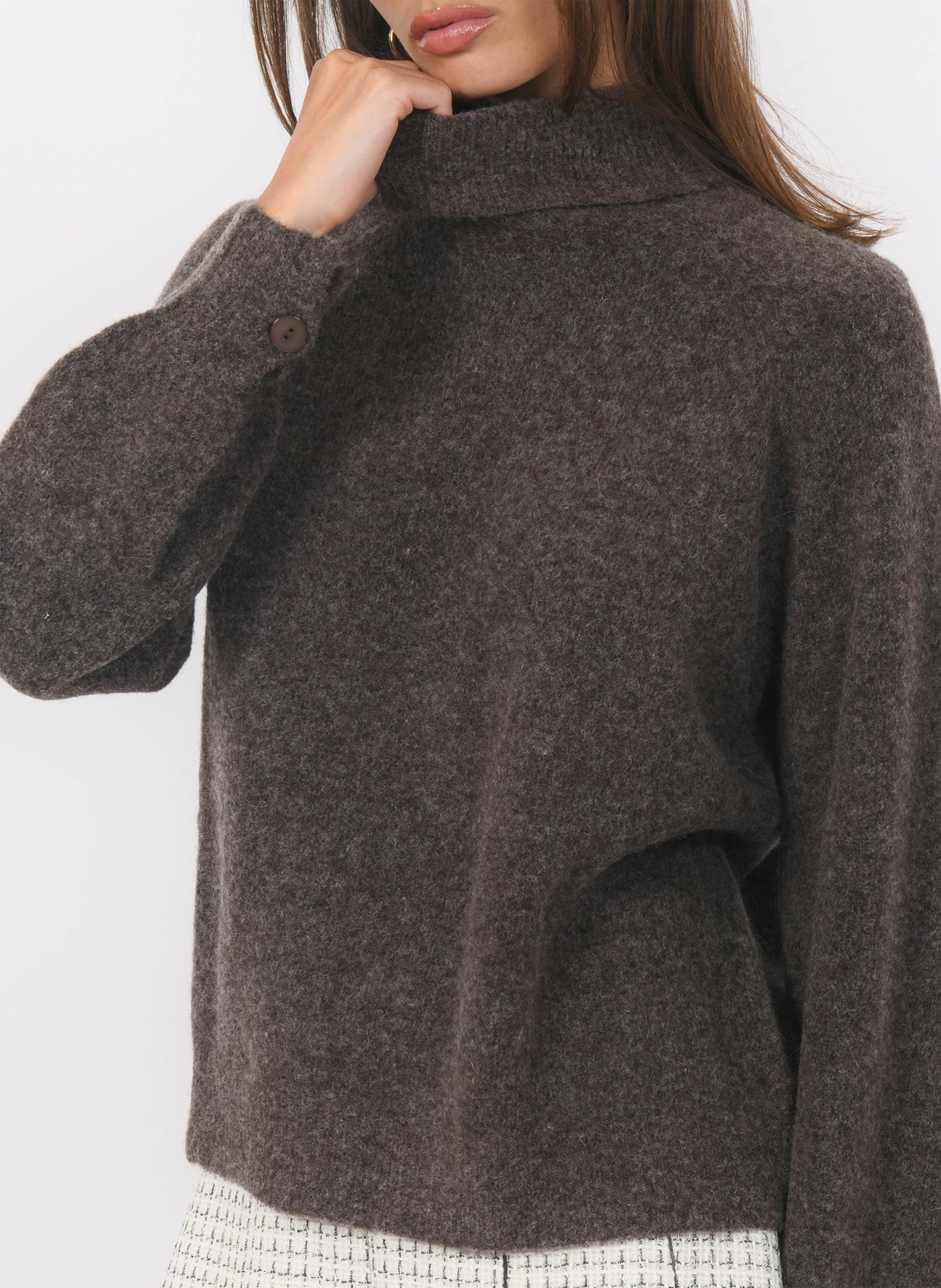 Pull droit col roulé en laine mélangée KOOKAI Marron