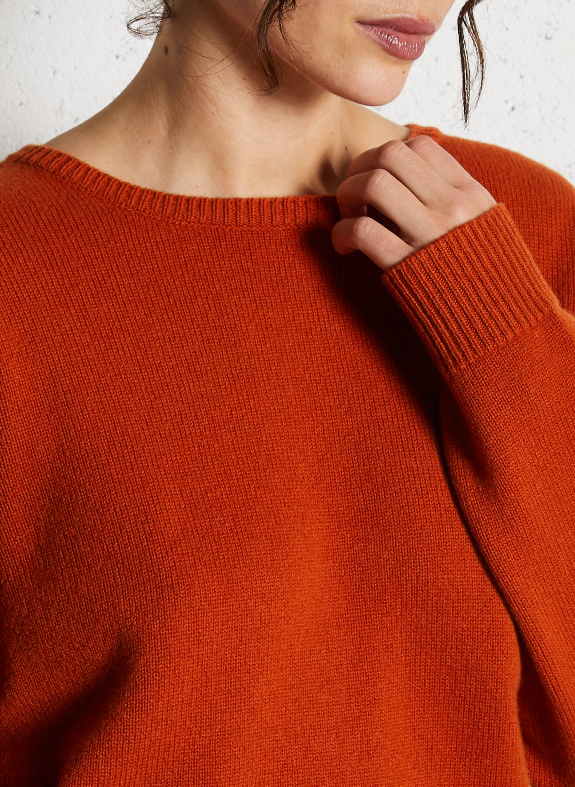 Pull oversize col rond en laine MAJESTIC FILATURES Orange