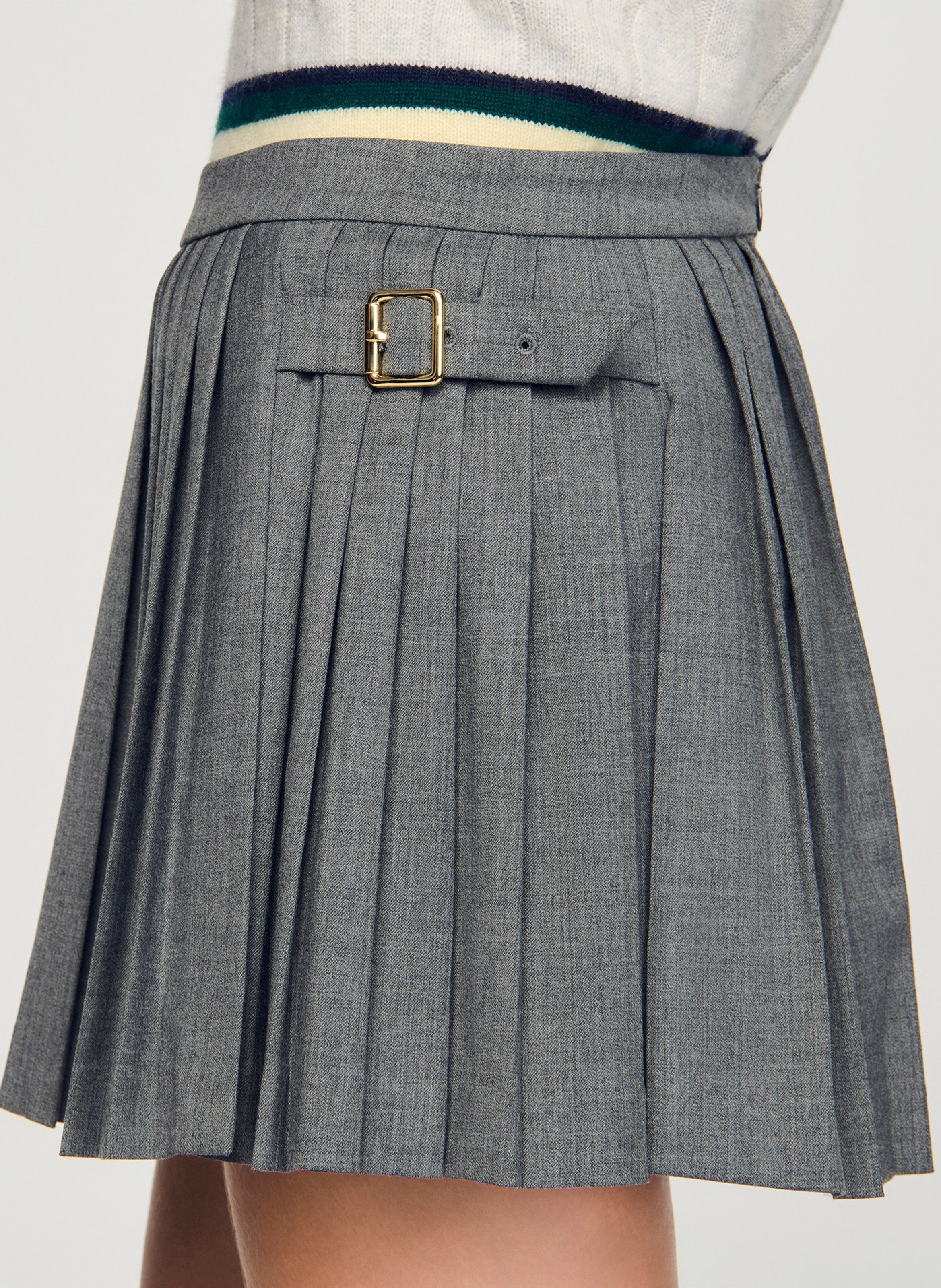Plain pleated short skirt SANDRO Grey