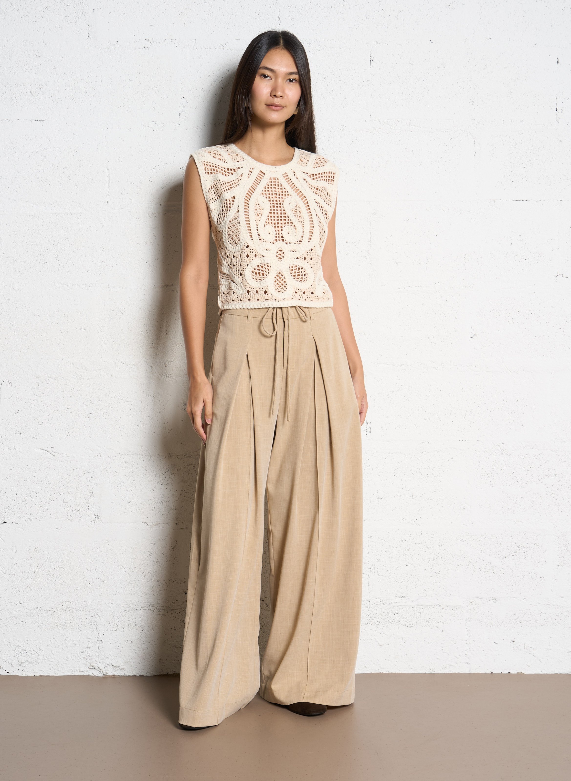 Pull court sans manches en crochet SUNCOO Blanc