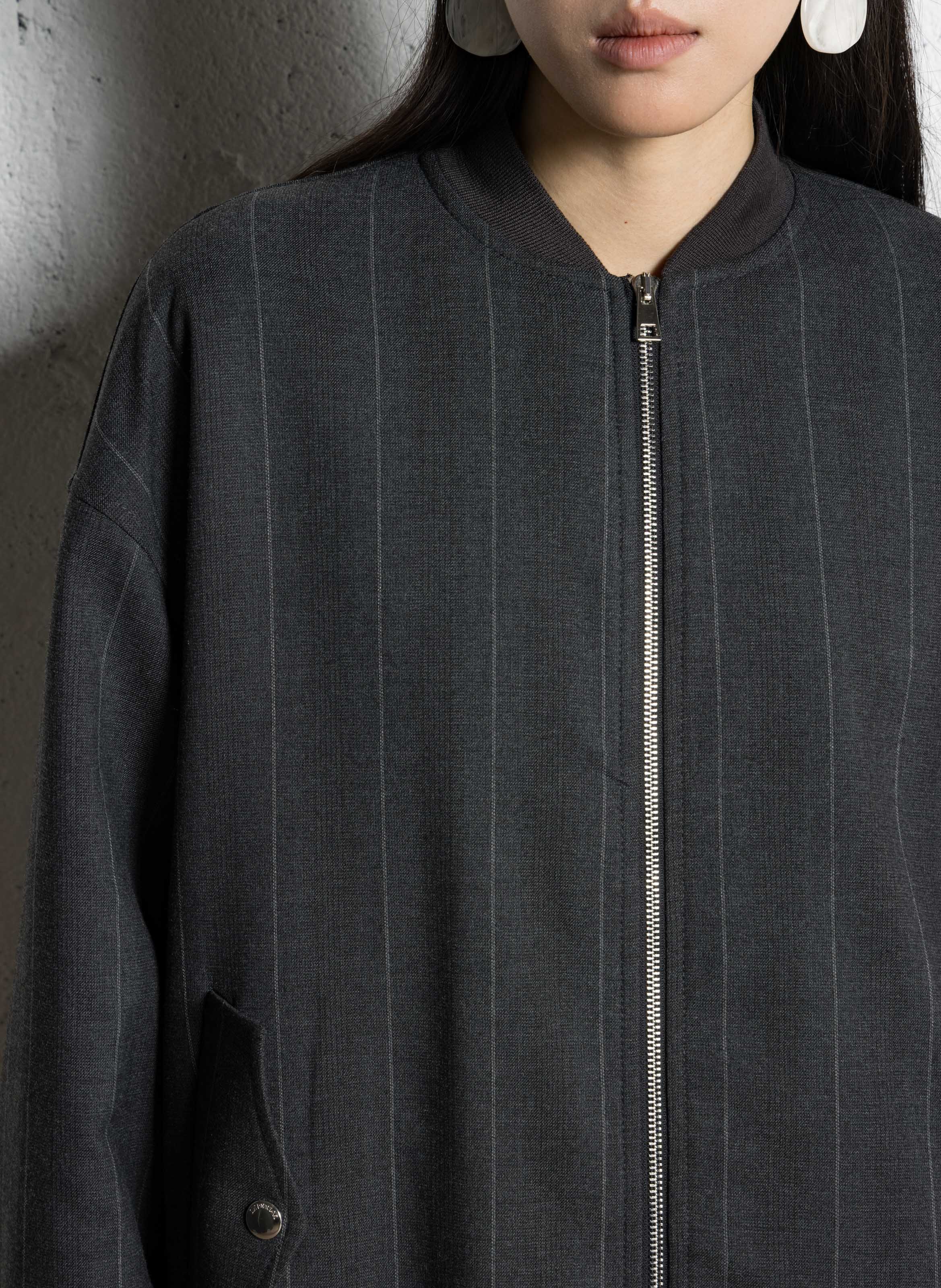 Blouson ample col teddy rayé  IMPERIAL Gris