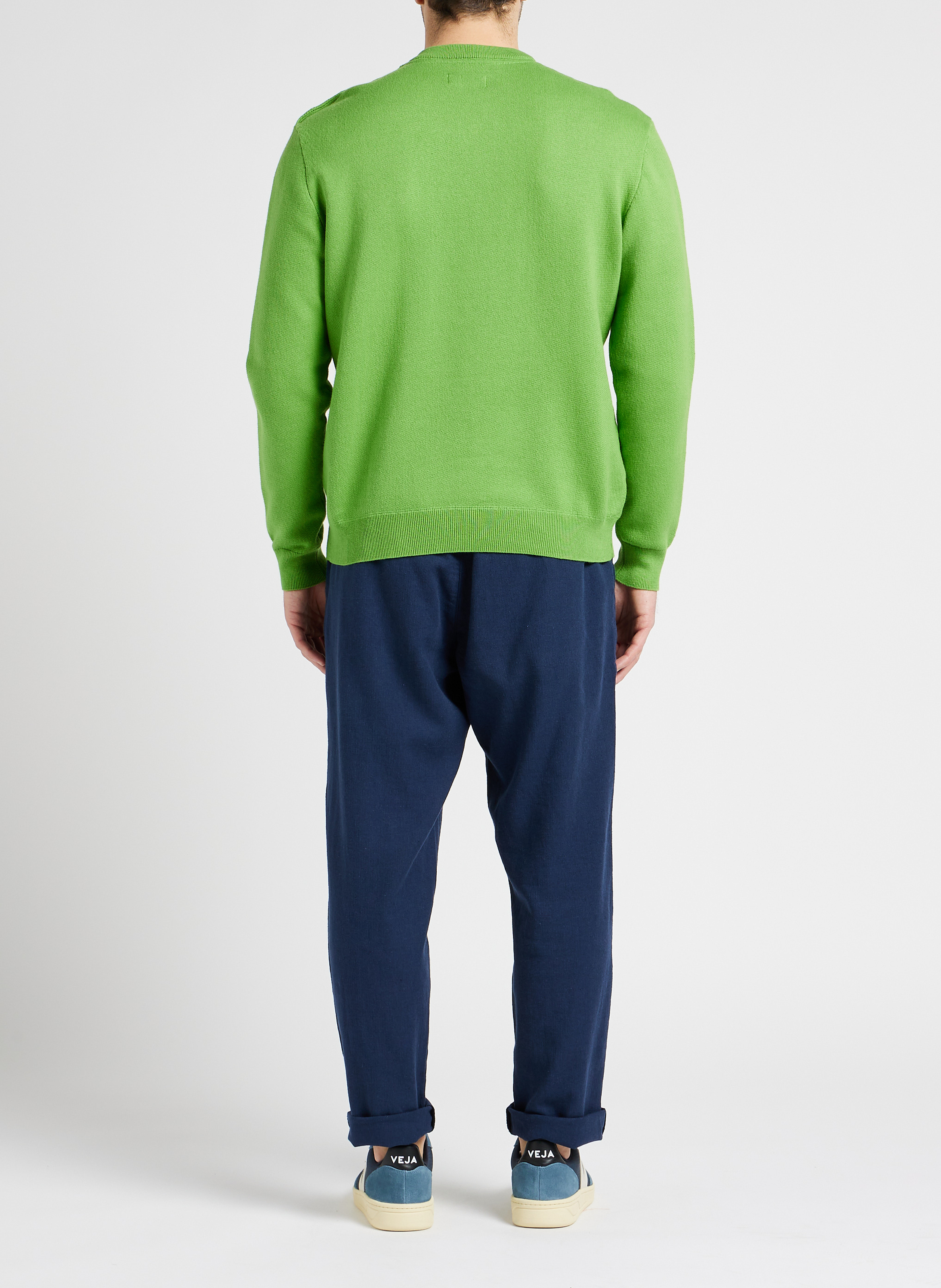 Pantalon droit en coton bio et lin stretch SELECTED Bleu