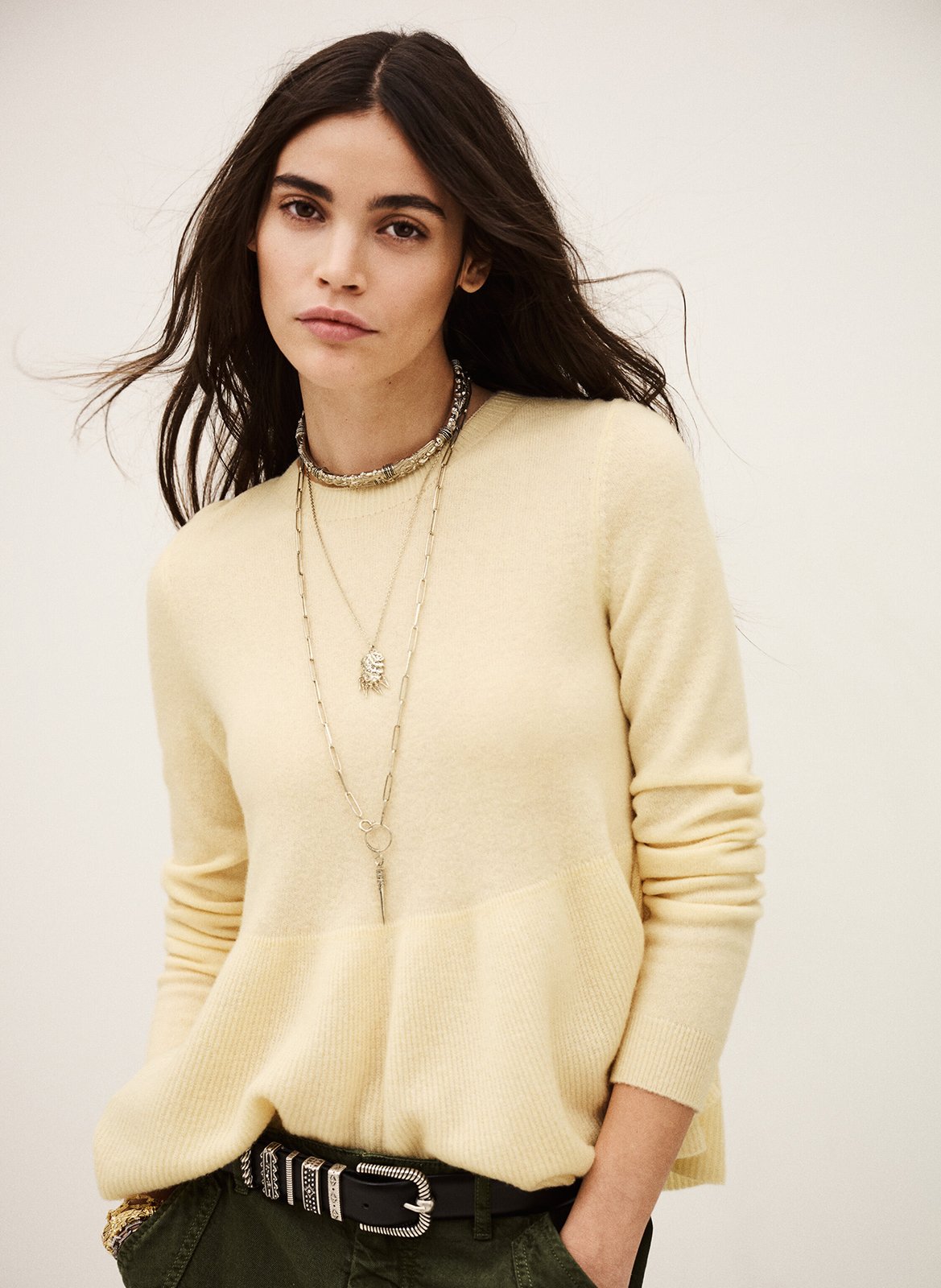 Pull évasé uni en laine mélangée BA&SH Beige