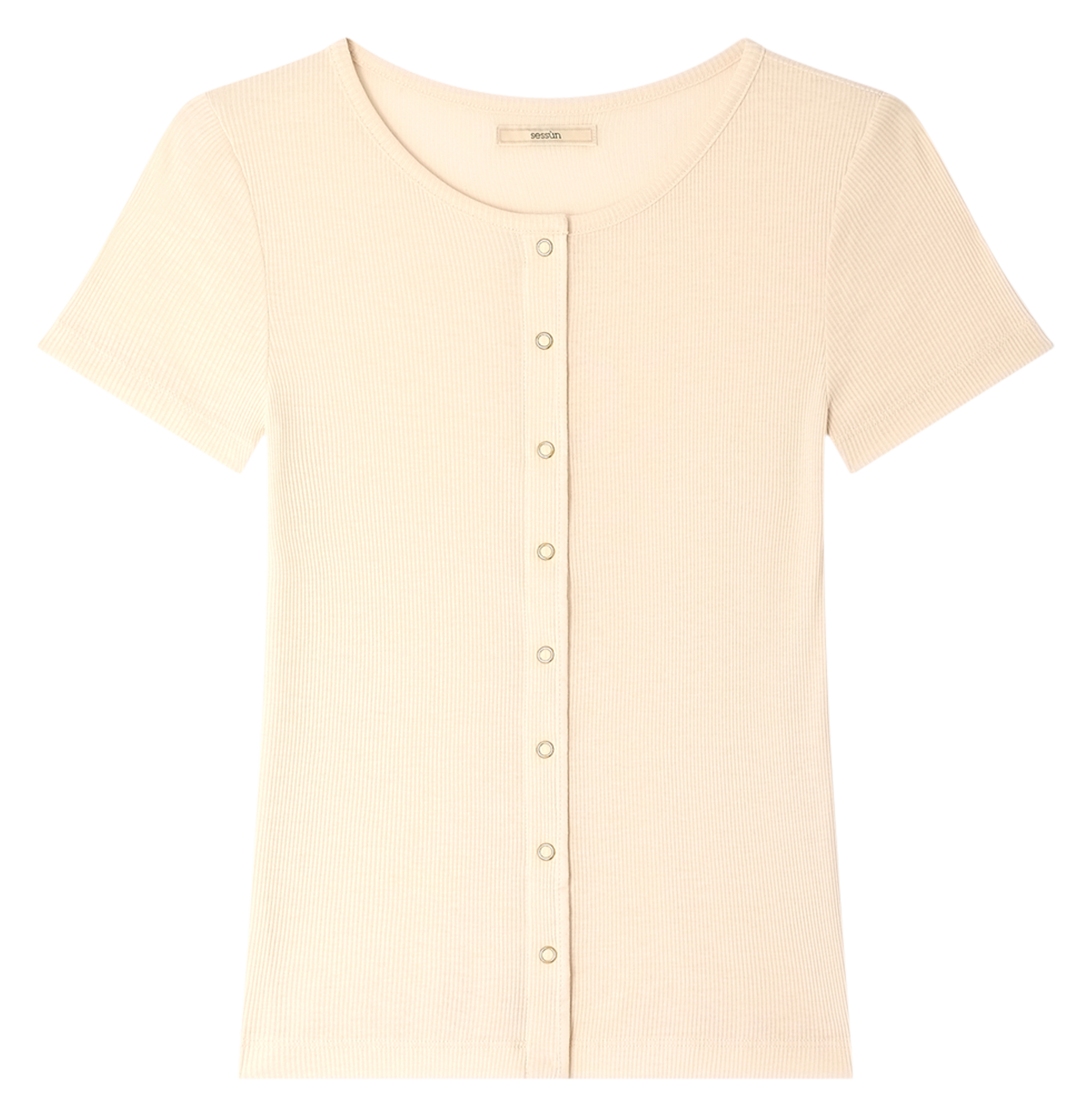 T-shirt met knoopsluiting in effen kleur en korte mouwen SESSUN Beige