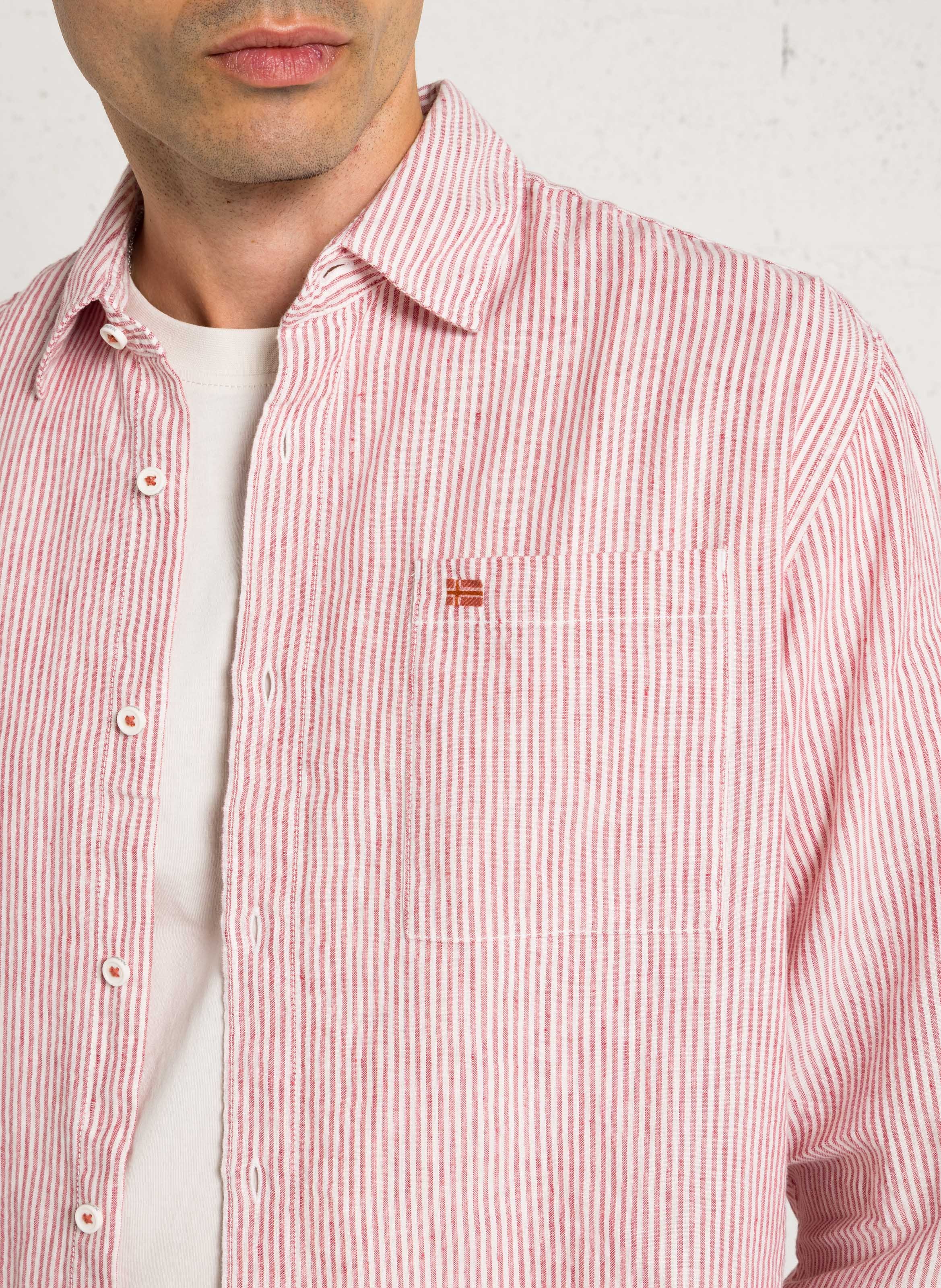 Straight classic collar striped shirt in cotton and linen NAPAPIJRI Pink