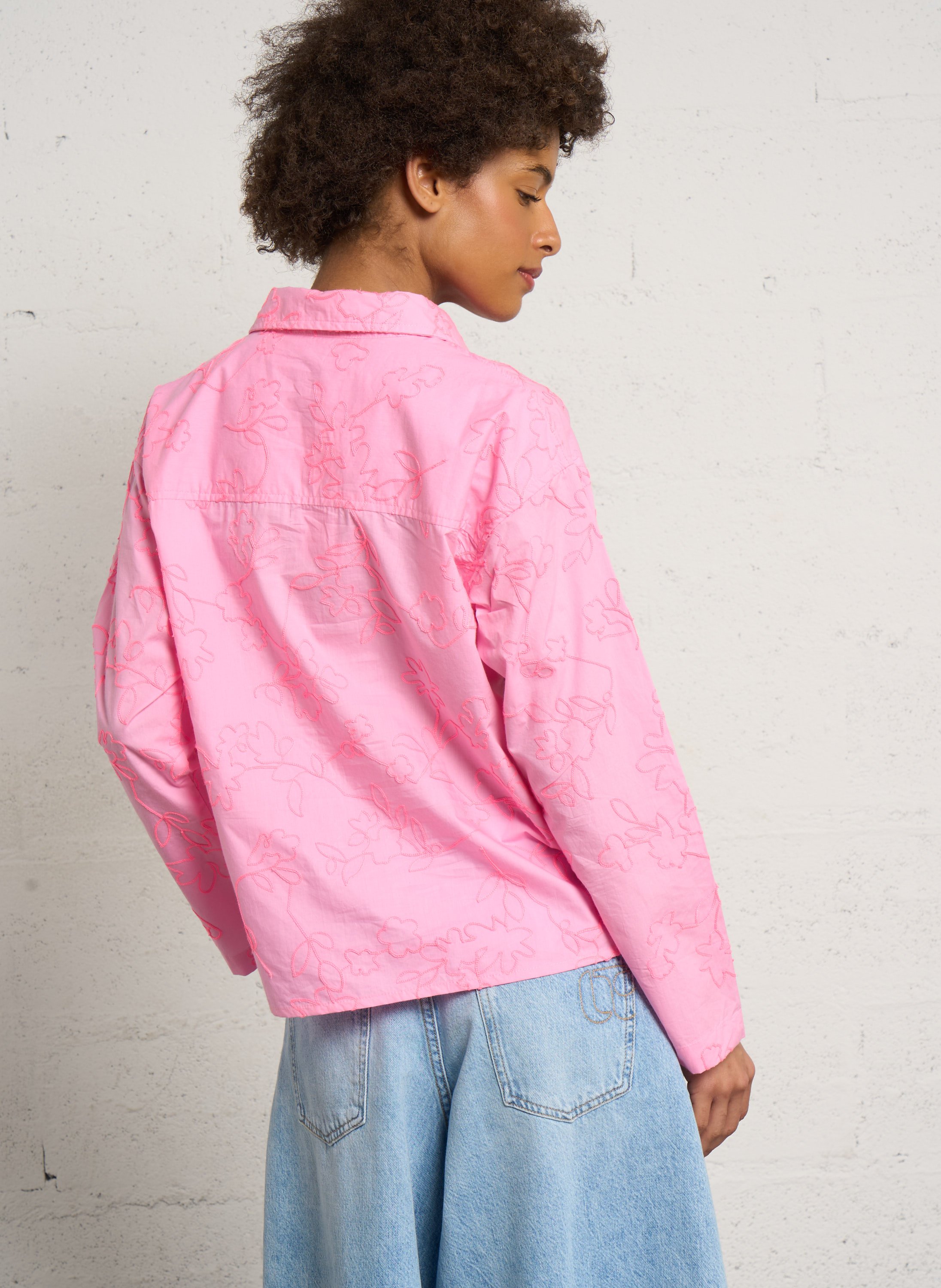 Blouse col v brodée en coton LE TEMPS DES CERISES Bleu