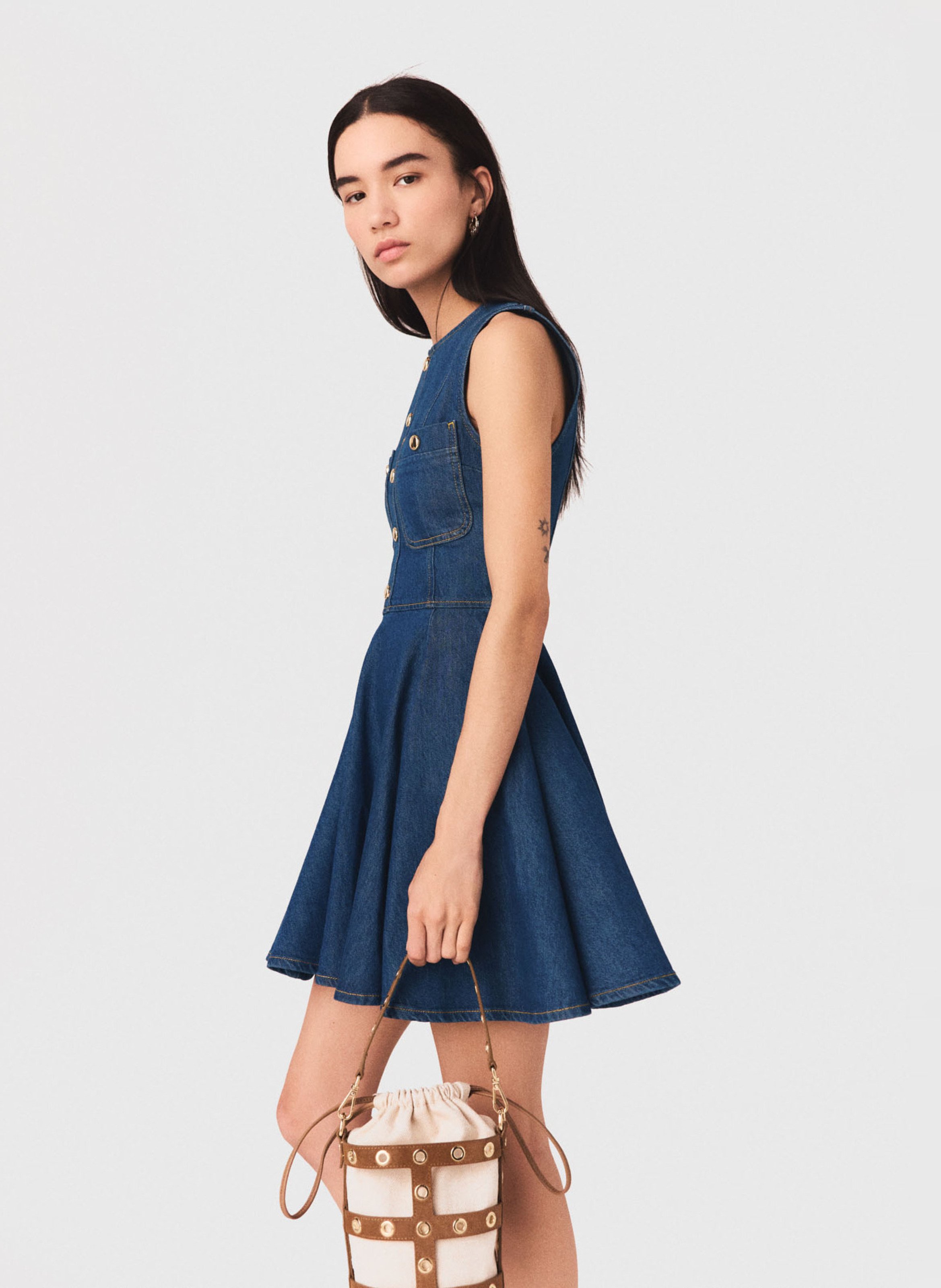 Sleeveless short denim dress MAJE Blue