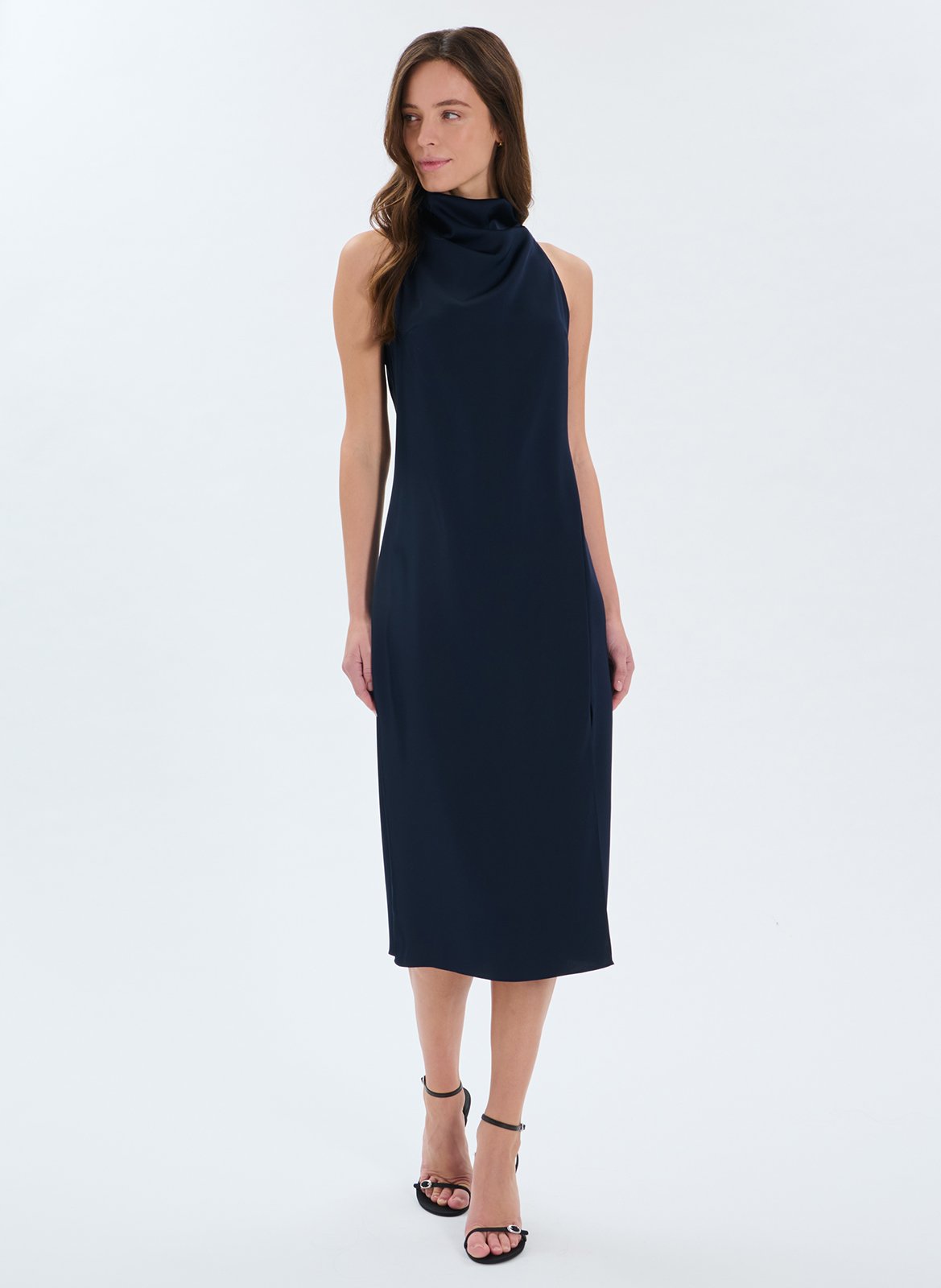 Halflange jurk met opstaande kraag Blauw