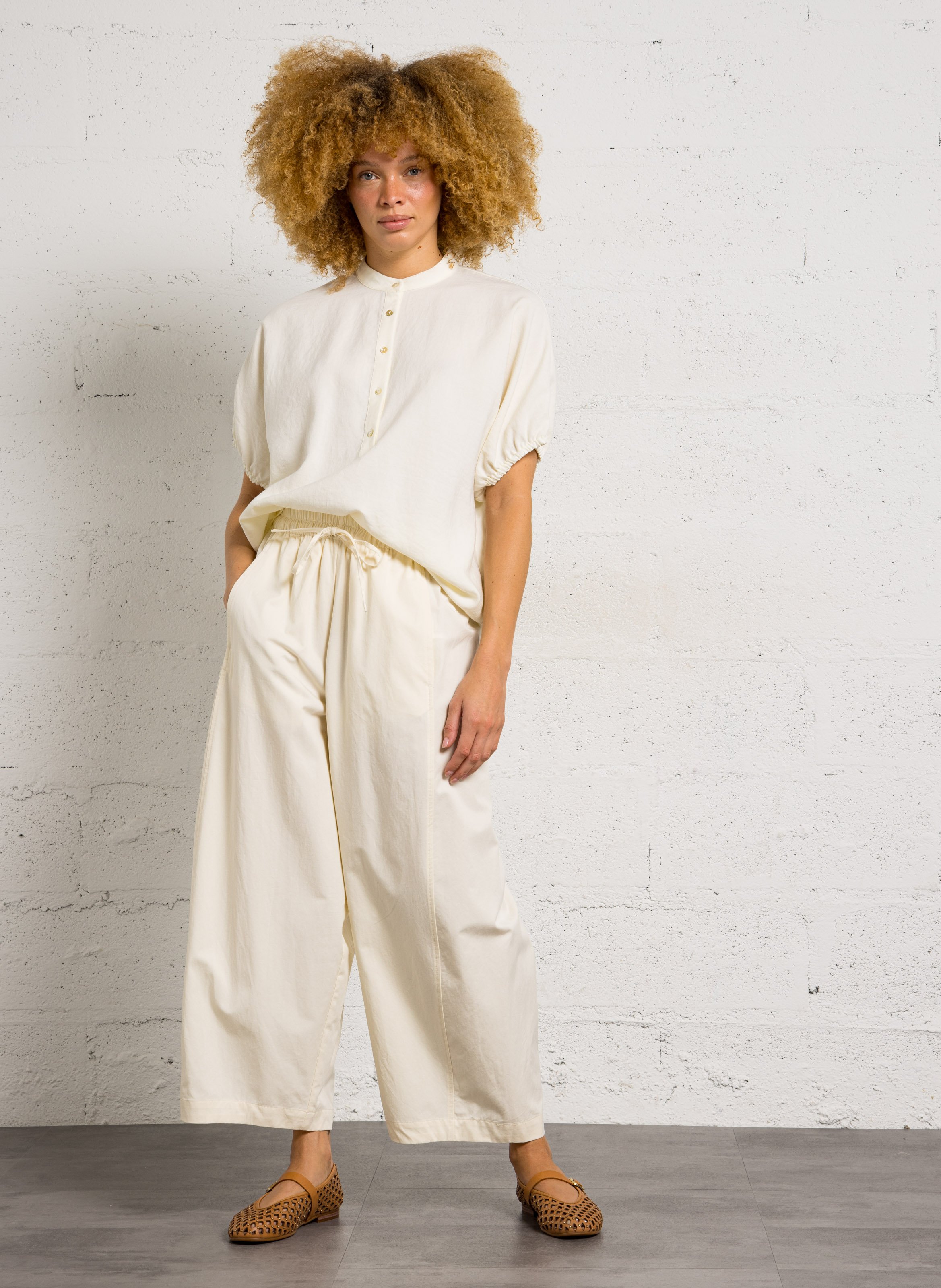 Pantalon large en coton mélangé JC SOPHIE Blanc