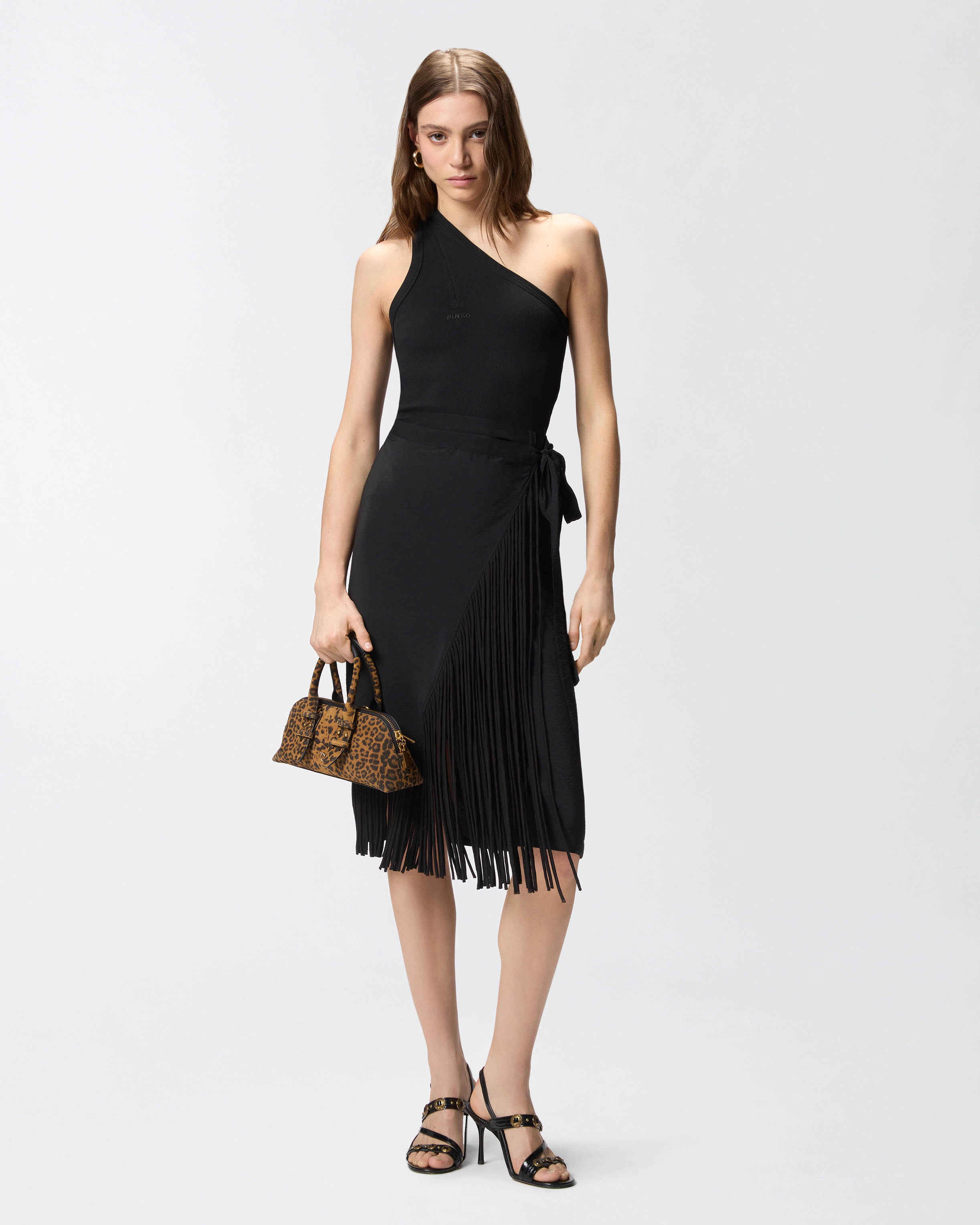 Medium length wrap skirt with fringes PINKO