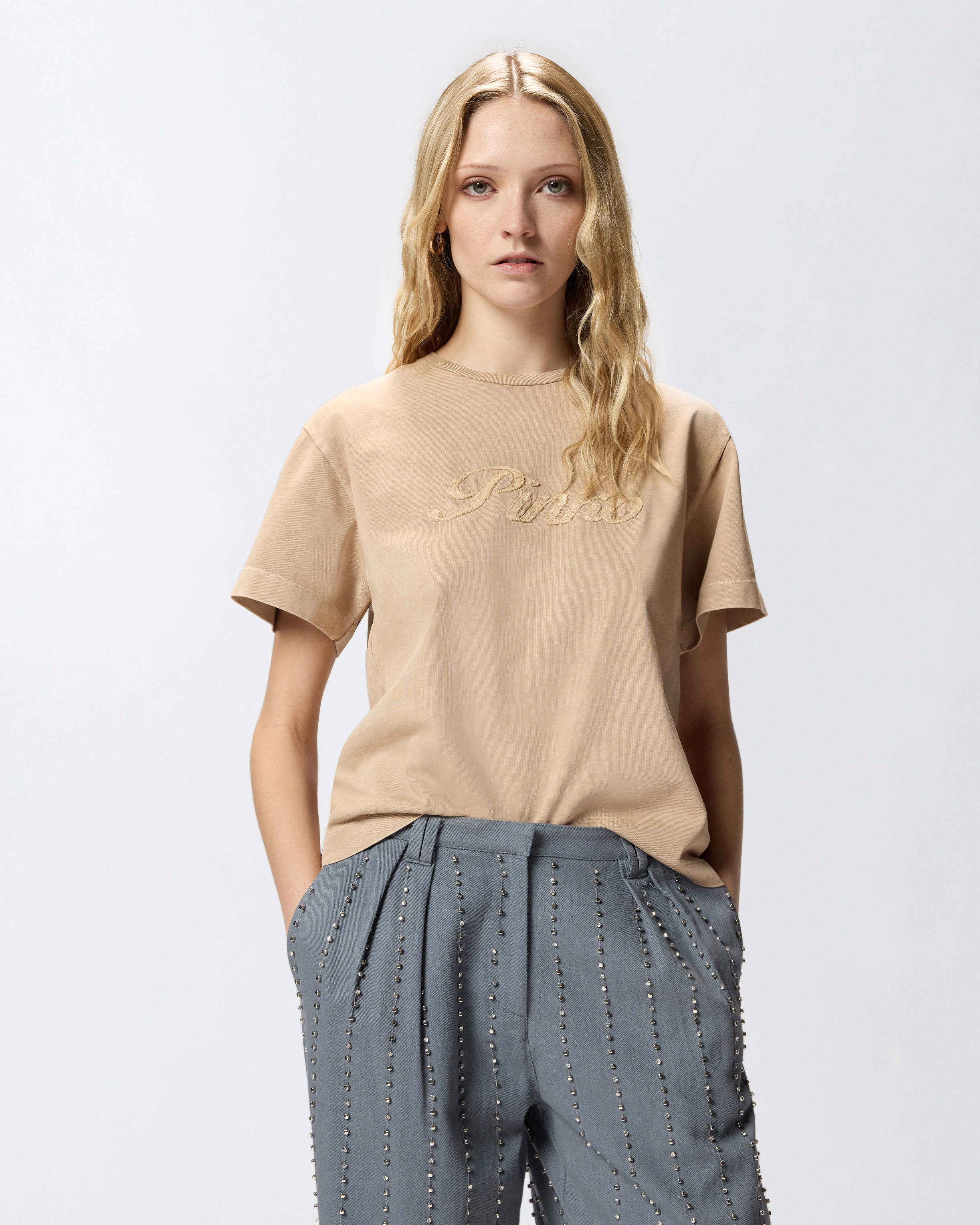 Pinko distressed embroidery t-shirt PINKO Beige