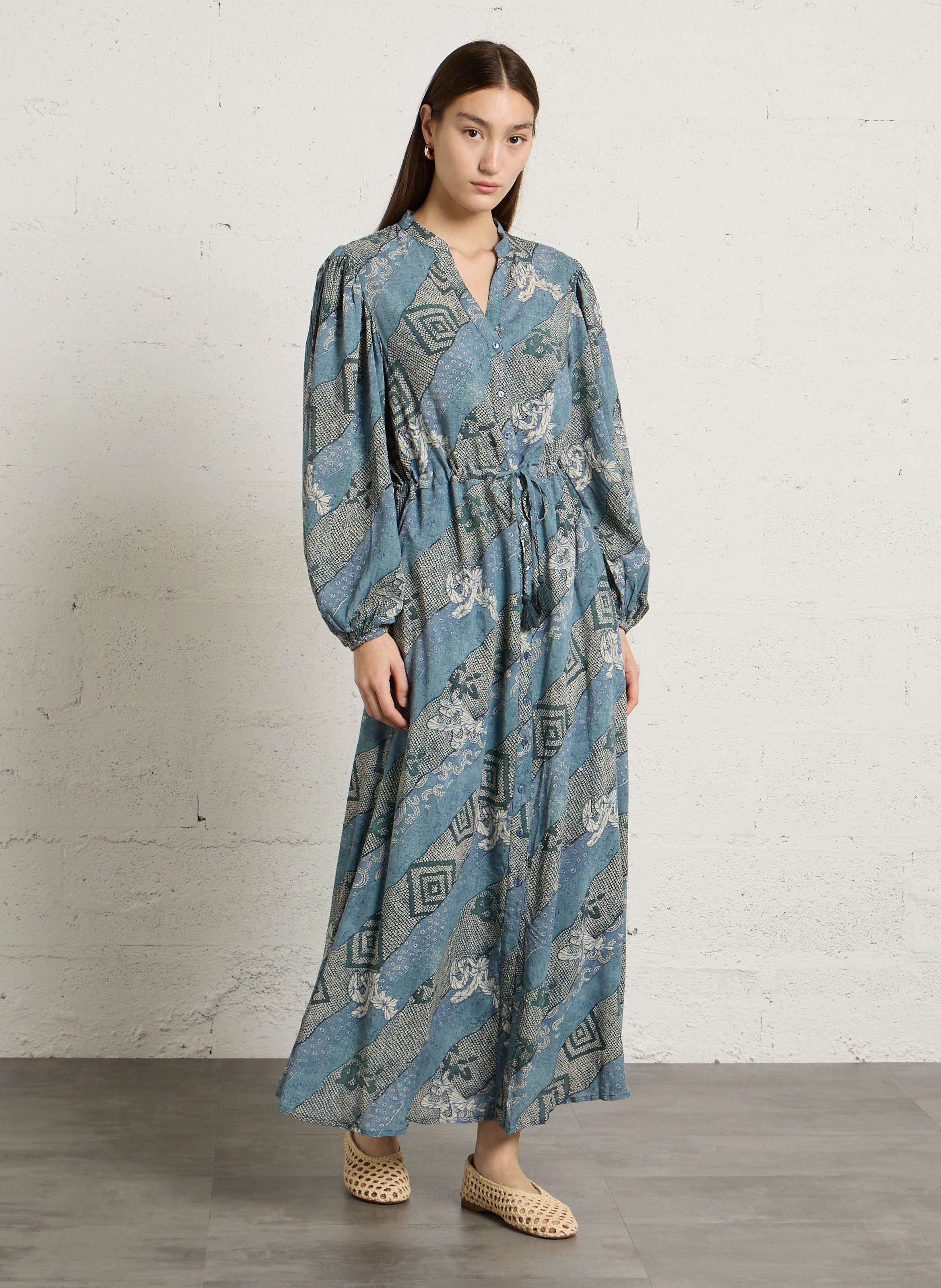 Bedrucktes Maxikleid aus 100% Viskose MAISON HOTEL Blau